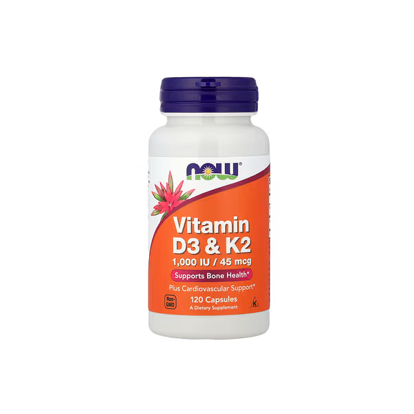 NOW Foods Vitamin D3 & K2 Supports Bone Health Plus Cardiovascular Support 120 Capsules