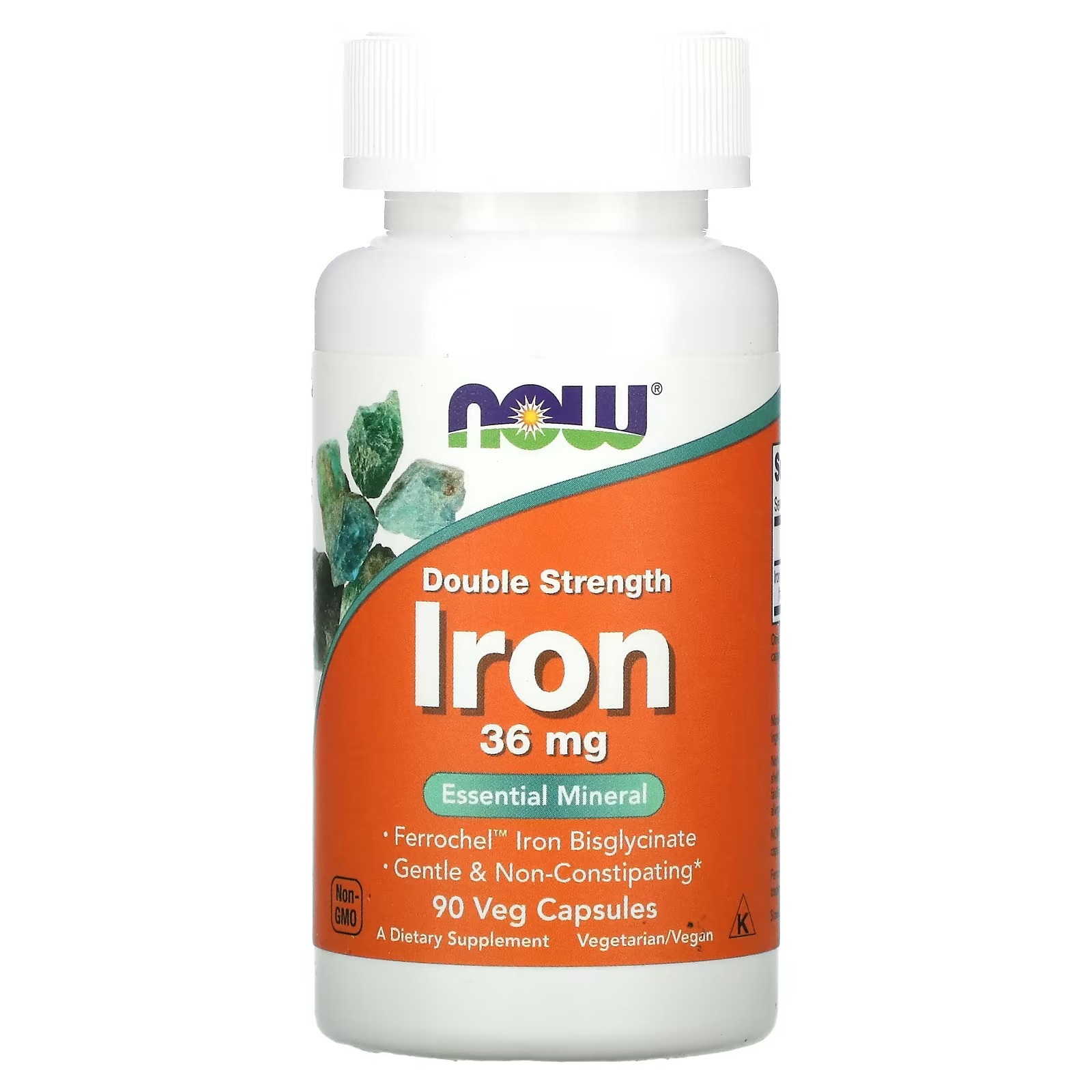 Now Foods Double Strength Iron 36 mg Ferrochel Iron Bisglycinate 90 Capsules