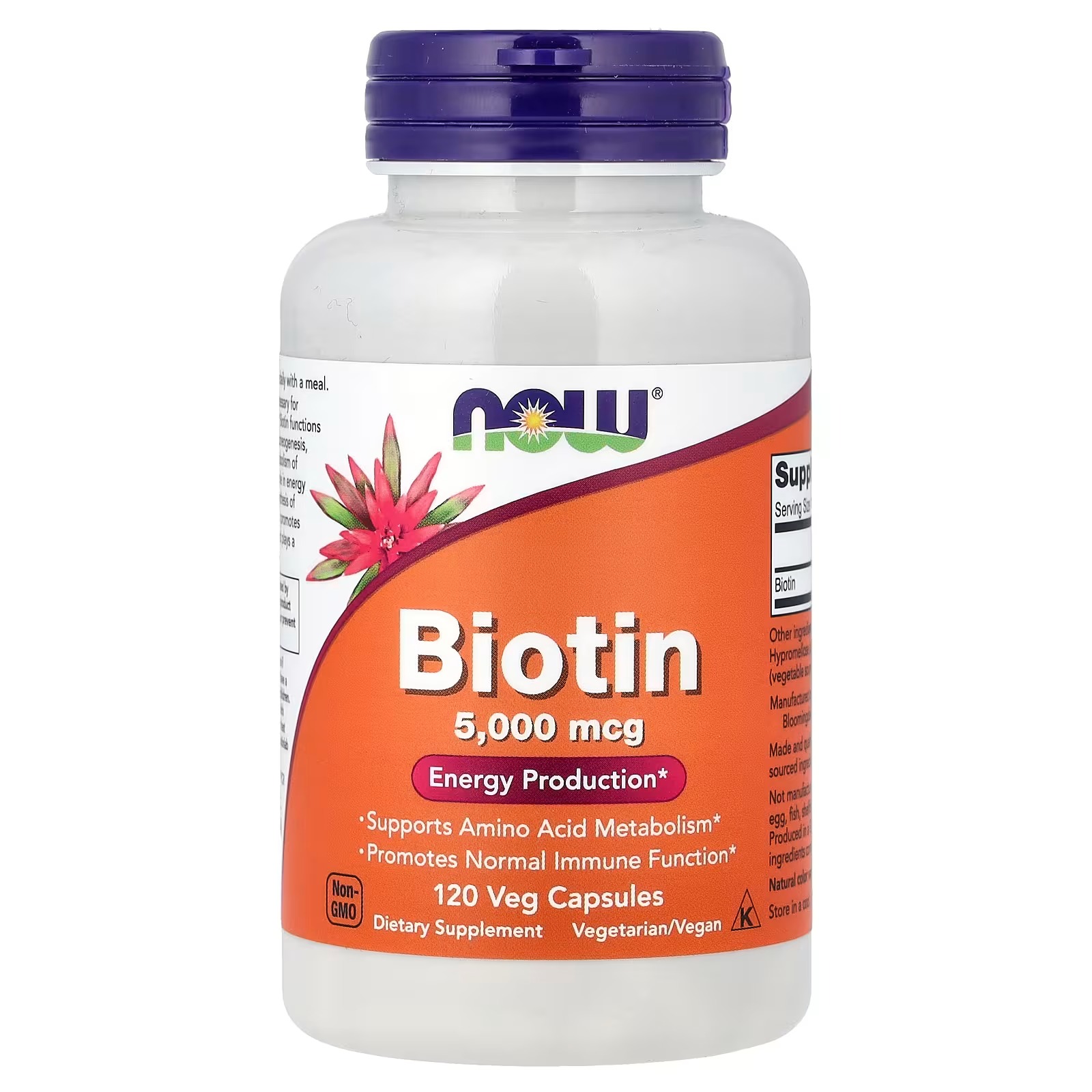 NOW Foods Biotin 5000 mcg Supports Amino Acid Metabolism 120  Capsules