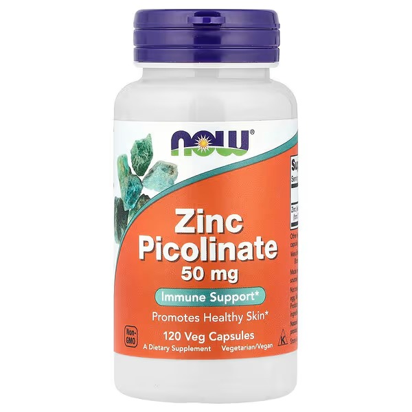 NOW Foods Zinc Picolinate 50 mg Promotes Healthy Skin 120 Veg Capsulesac