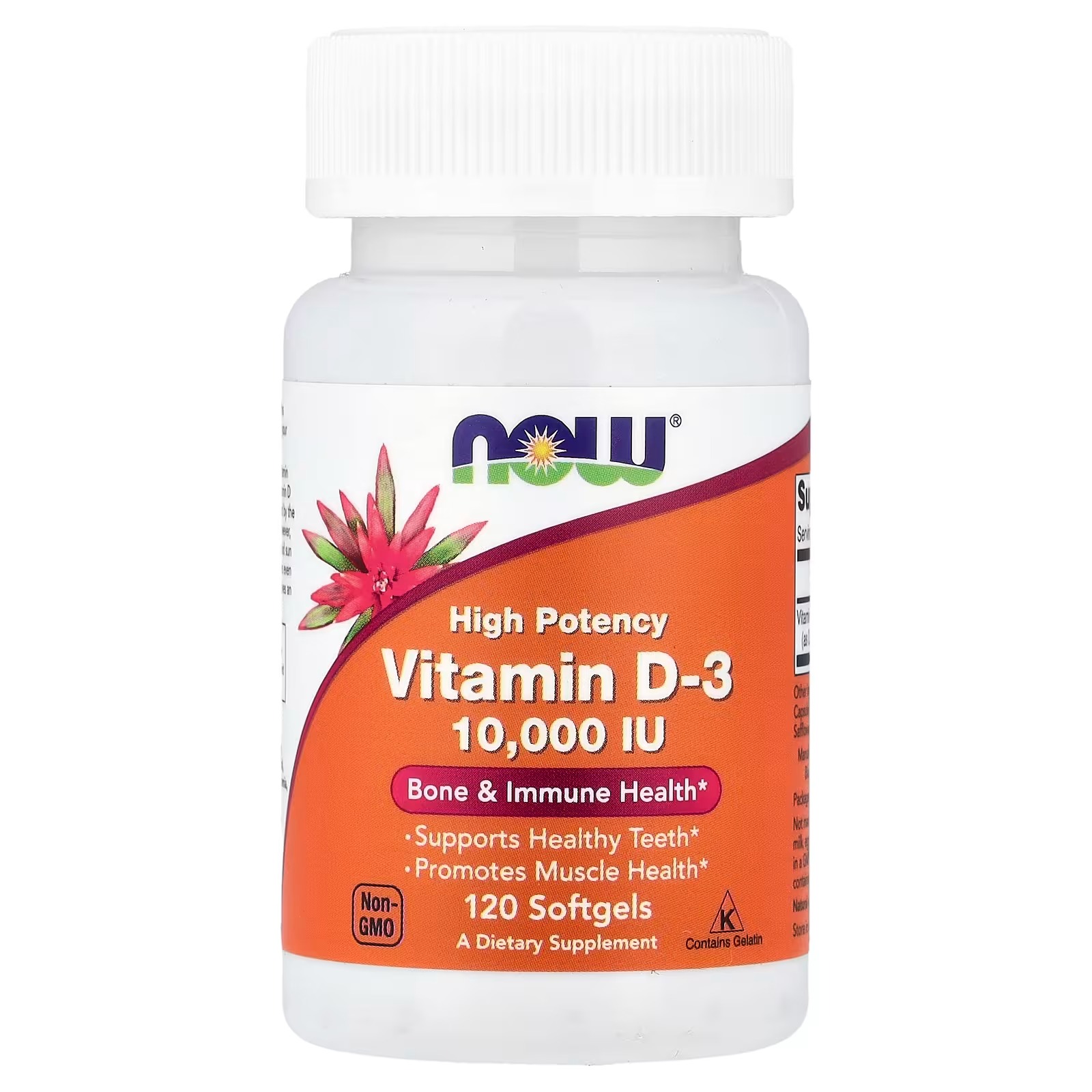 NOW Foods Vitamin D-3 High Potency 10,000 IU Supports Healthy Teeth 120 Softgels
