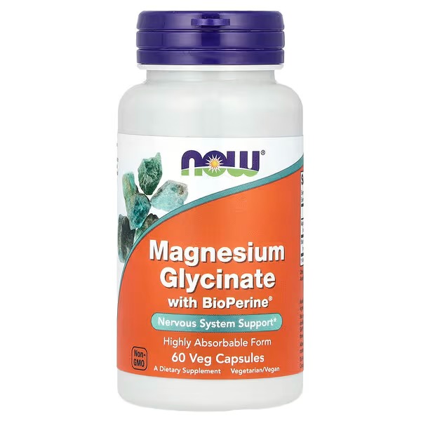 NOW Foods Magnesium Glycinate With BioPerine® 60 Capsules