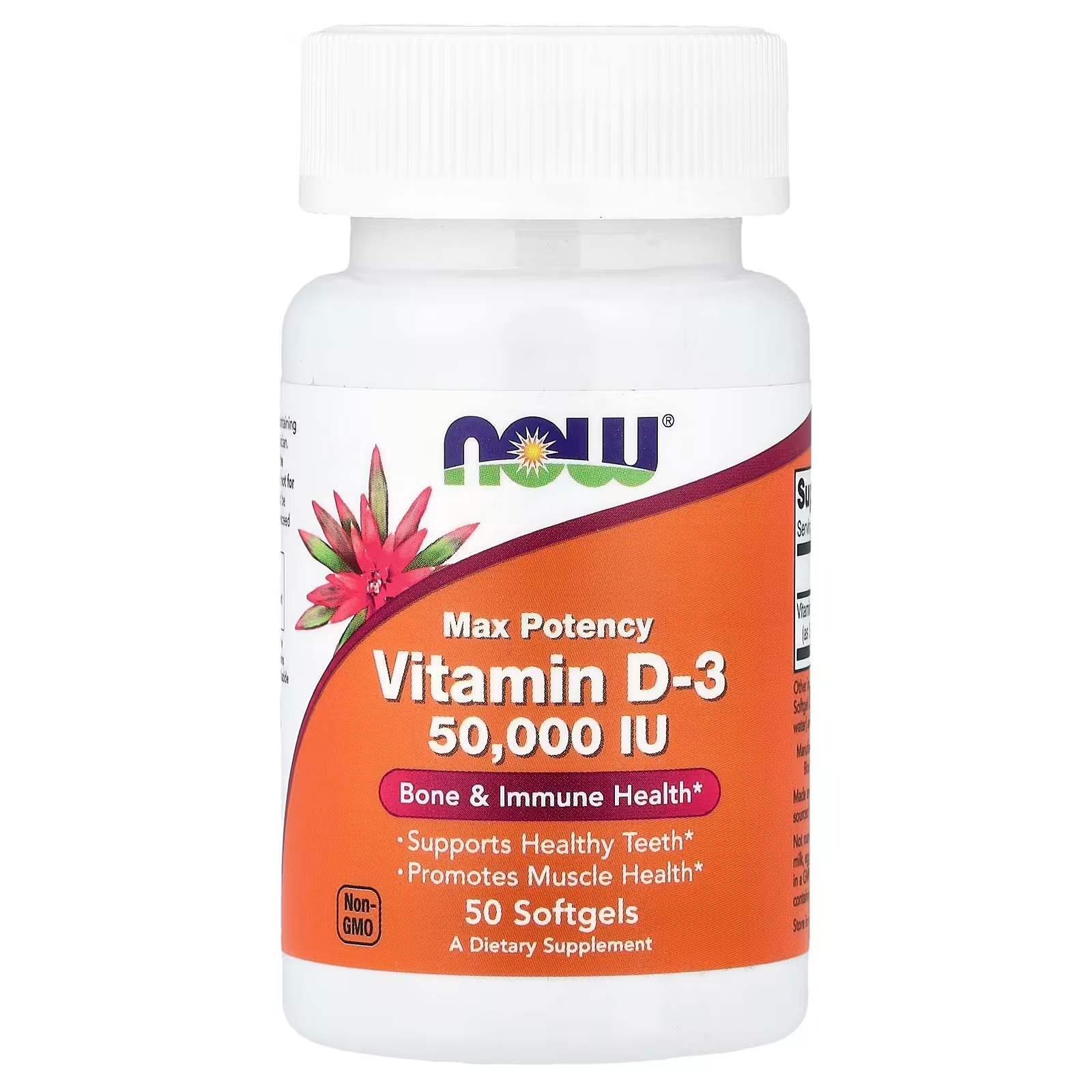 NOW Foods Vitamin D-3 Max Potency Bone & Immune Health 50,000 IU 50 Softgels