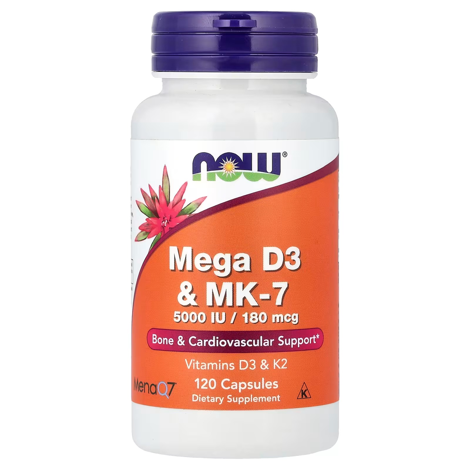 NOW Foods Mega D3 & MK-7 Bone & Cardiovascular Support 120 Capsules