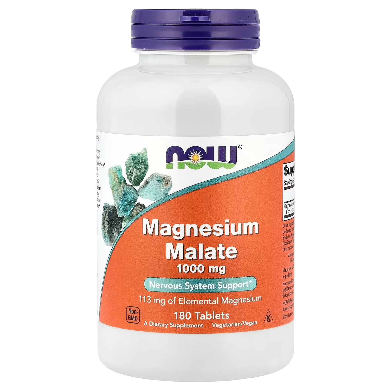 NOW Foods Magnesium Malate 1000 mg Nervous System Support 180 Tablets