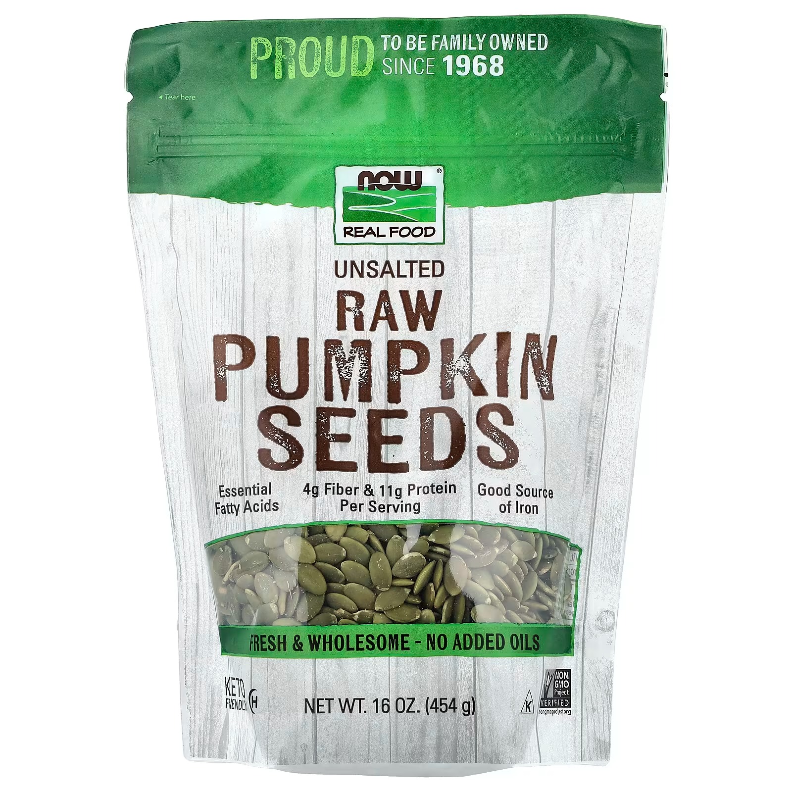 NOW Foods Real Food Raw Pumpkin Seeds Unsalted 454 g