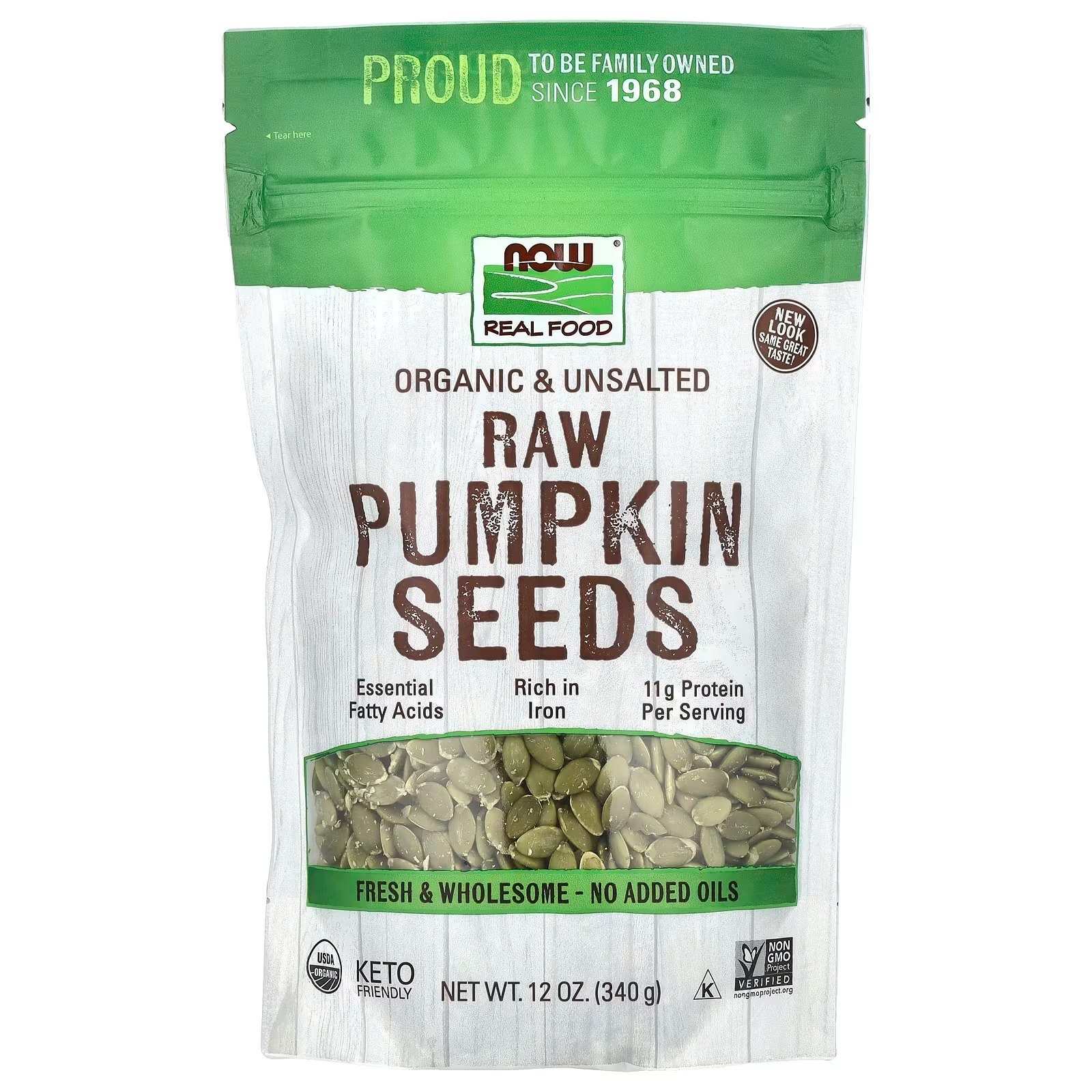 NOW Foods Organic Raw Pumpkin Seeds Unsalted Essential Fatty Acids 340 g