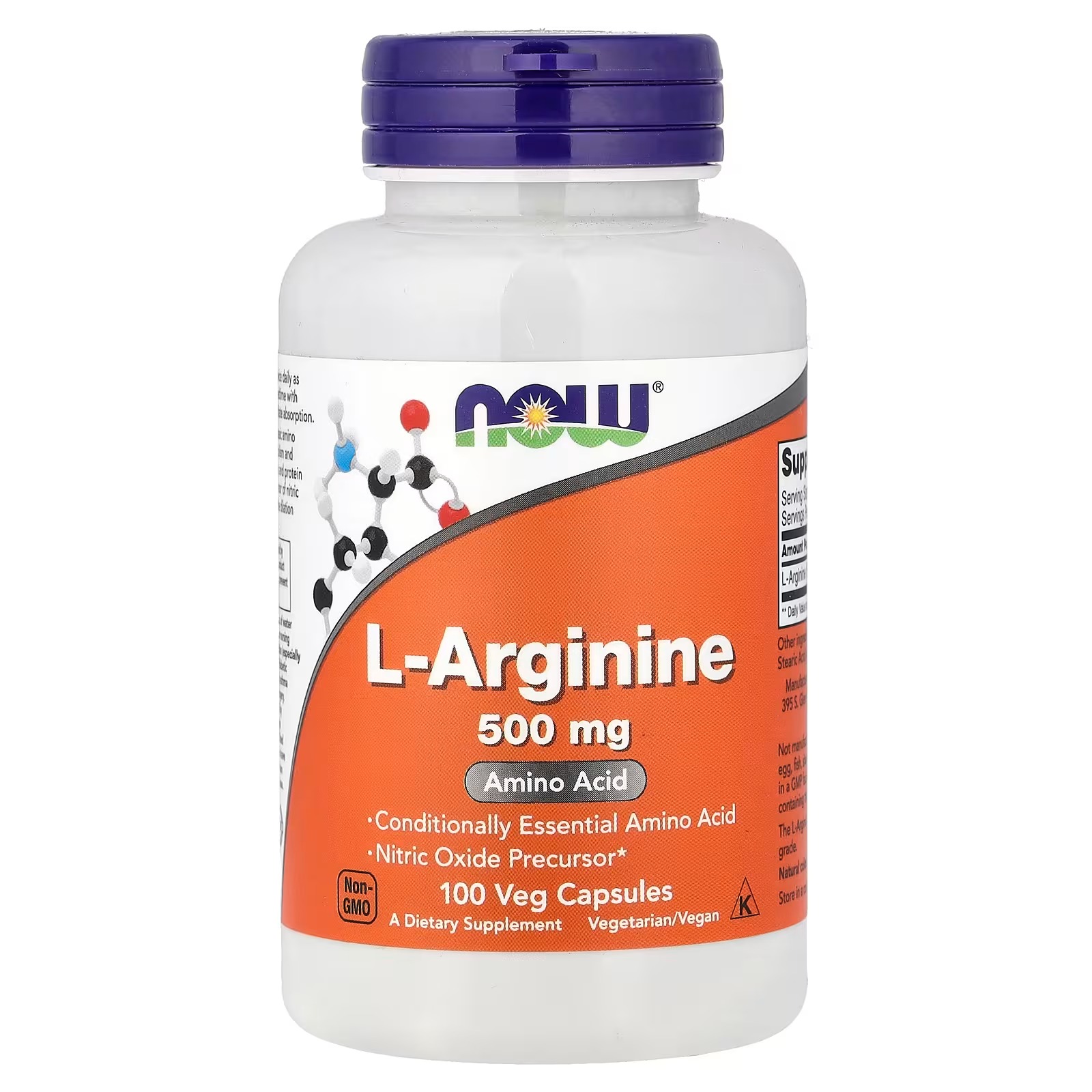 NOW Foods L-Arginine 500 mg Nitric Oxide Precursor 100 Capsules