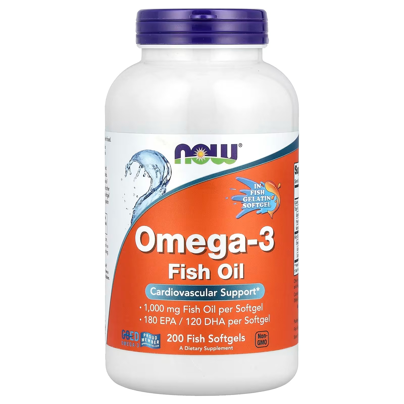 NOW Foods Omega-3 Fish Oil 1000 mg Cardiovascular Support 200 Softgels