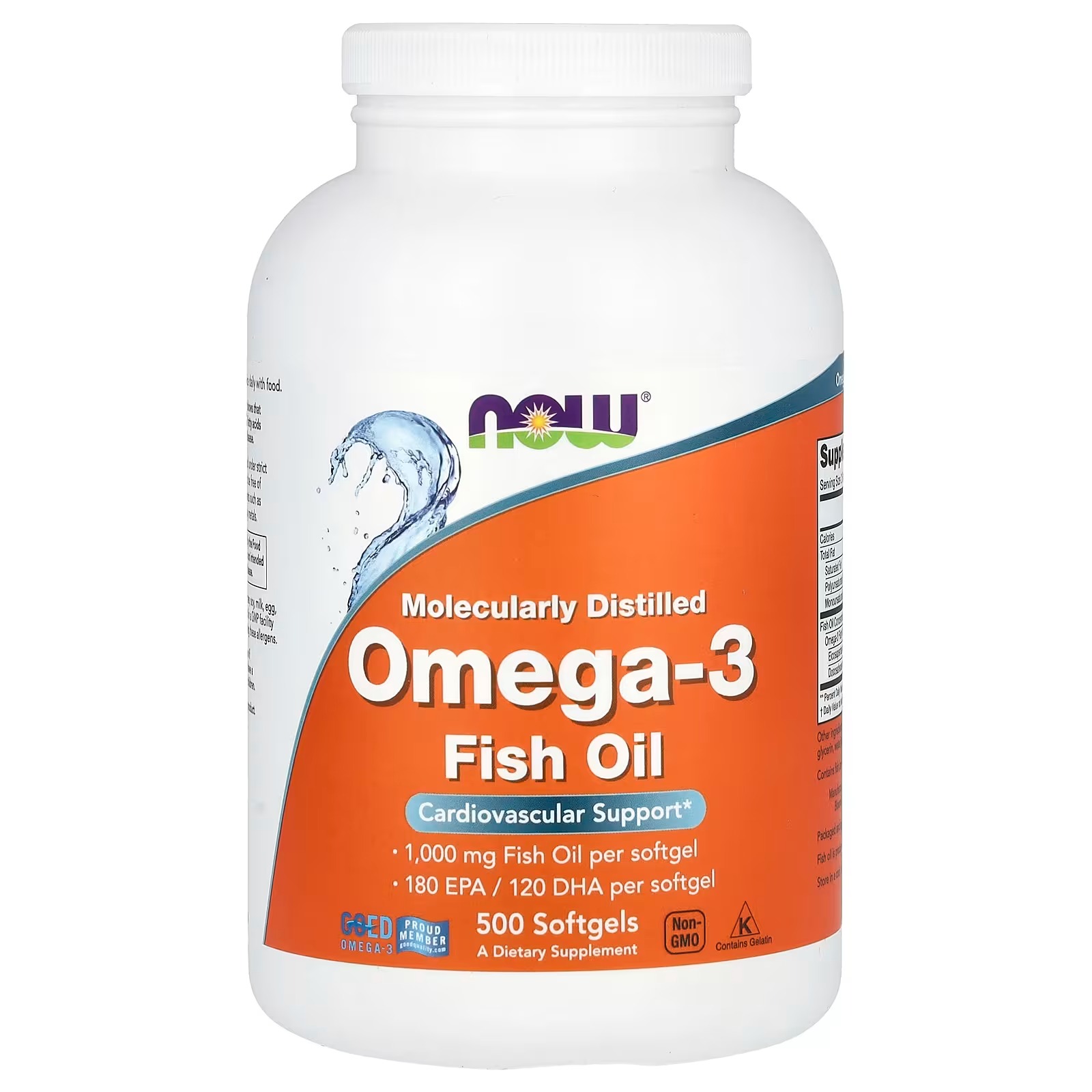 NOW Foods Omega-3 Fish Oil 1,000 mg Moleculary Distilled 500 Softgels