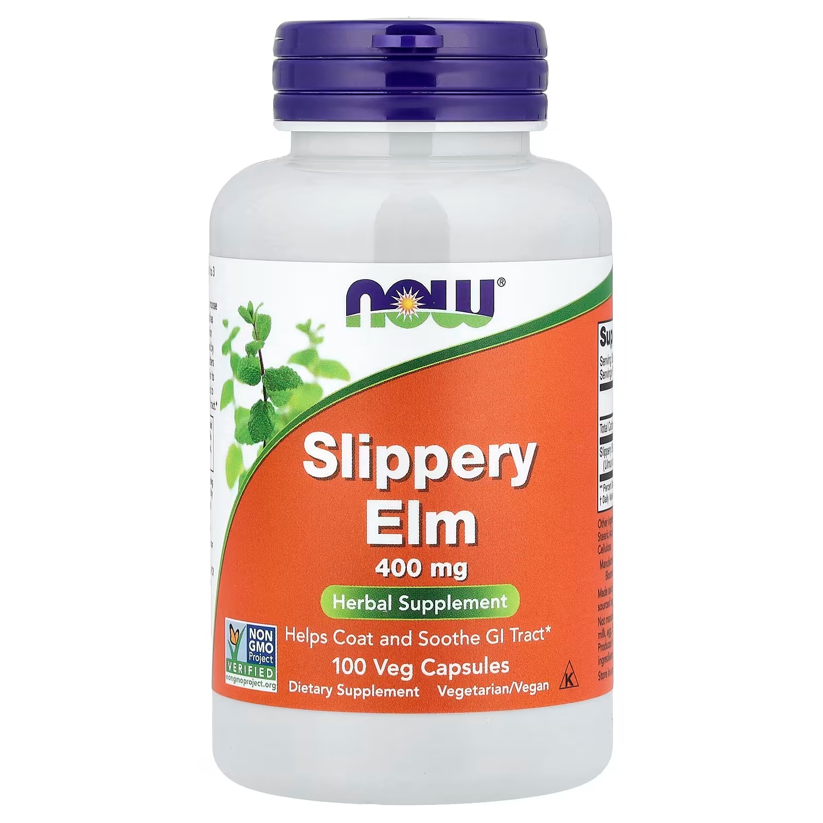 NOW Foods Slippery Elm 400 mg Herbal Supplement 100  Capsules