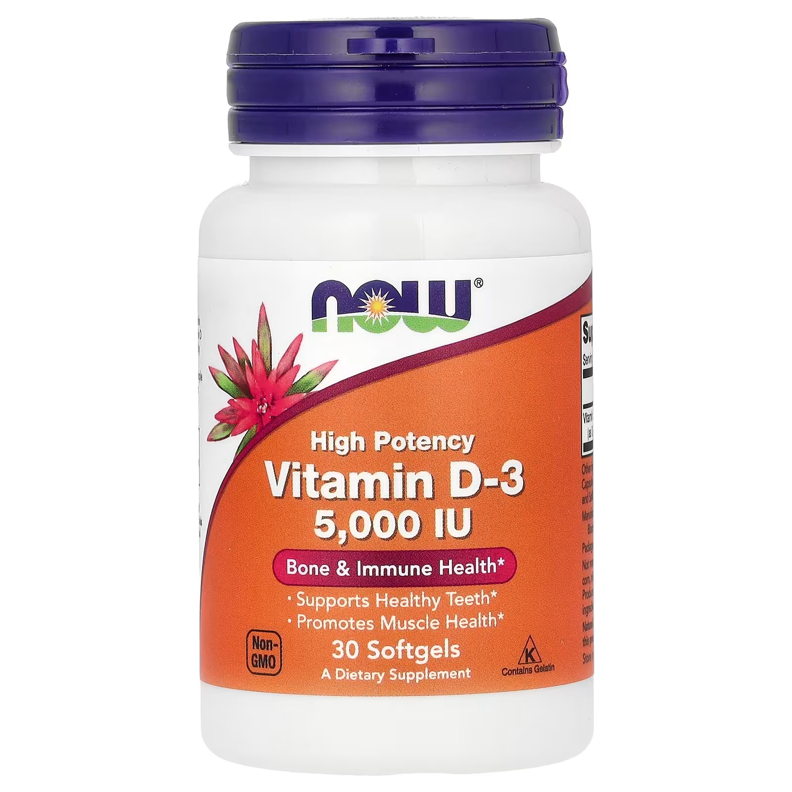 NOW Foods Vitamin D-3High Potency 5,000 IU Bone & Immune Health 30 Softgels