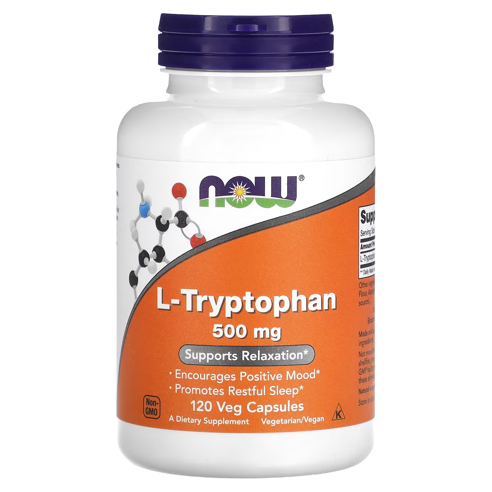 NOW Foods L-Tryptophan 500 mg Supports Relaxation 120 Capsules