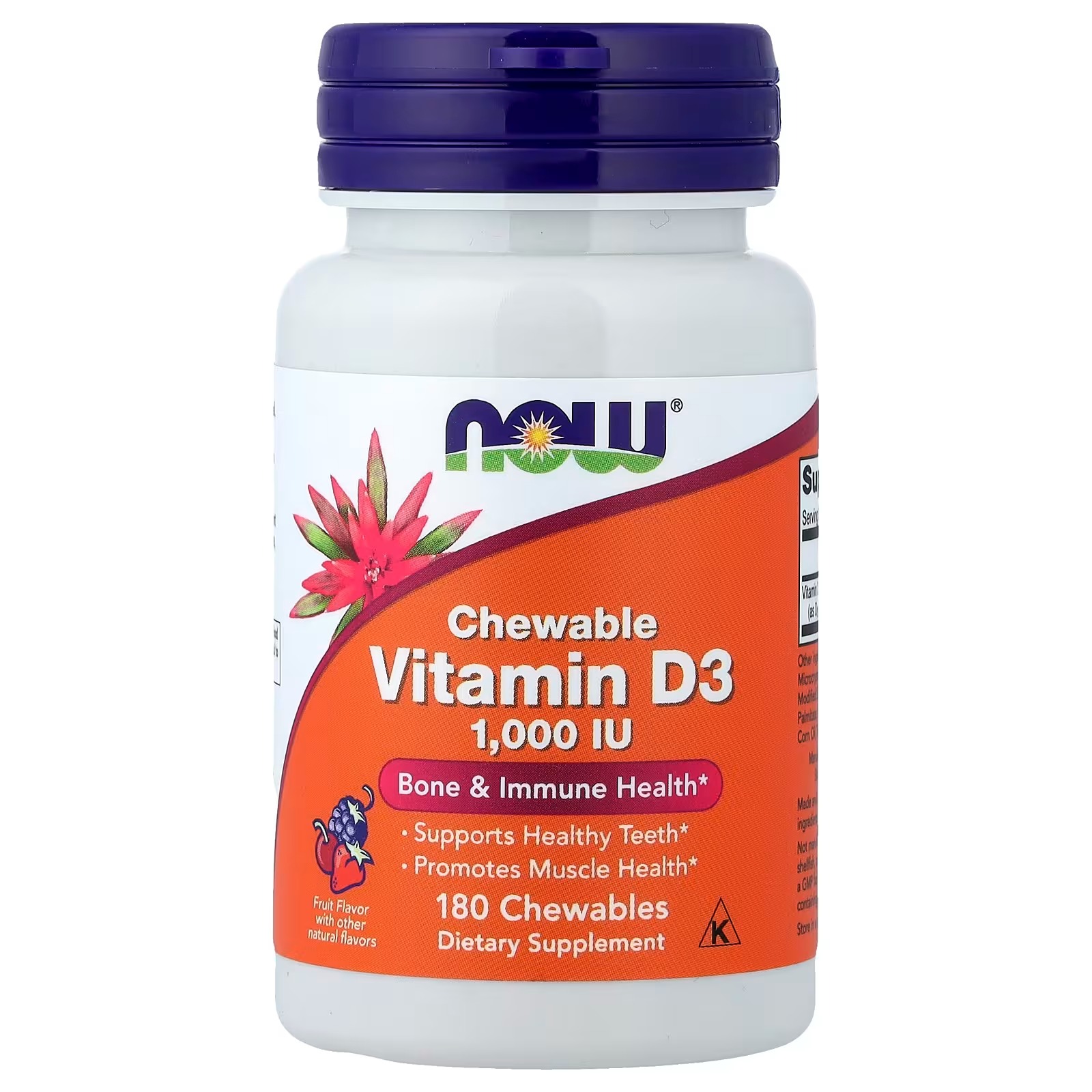 NOW Foods Chewable Vitamin D-3 Fruit 25 mcg 1,000  IU 180 Capsules