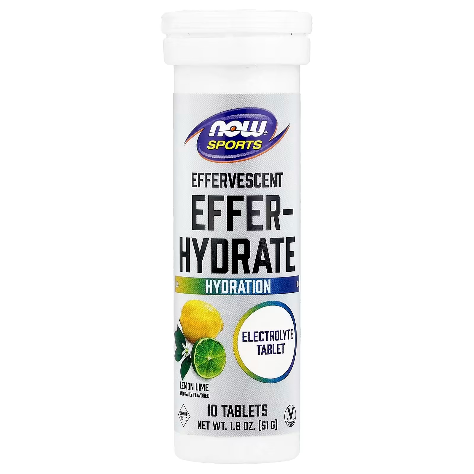 NOW Foods Sports Effer-Hydrate Lemon Lime 10 Tablets 51 g