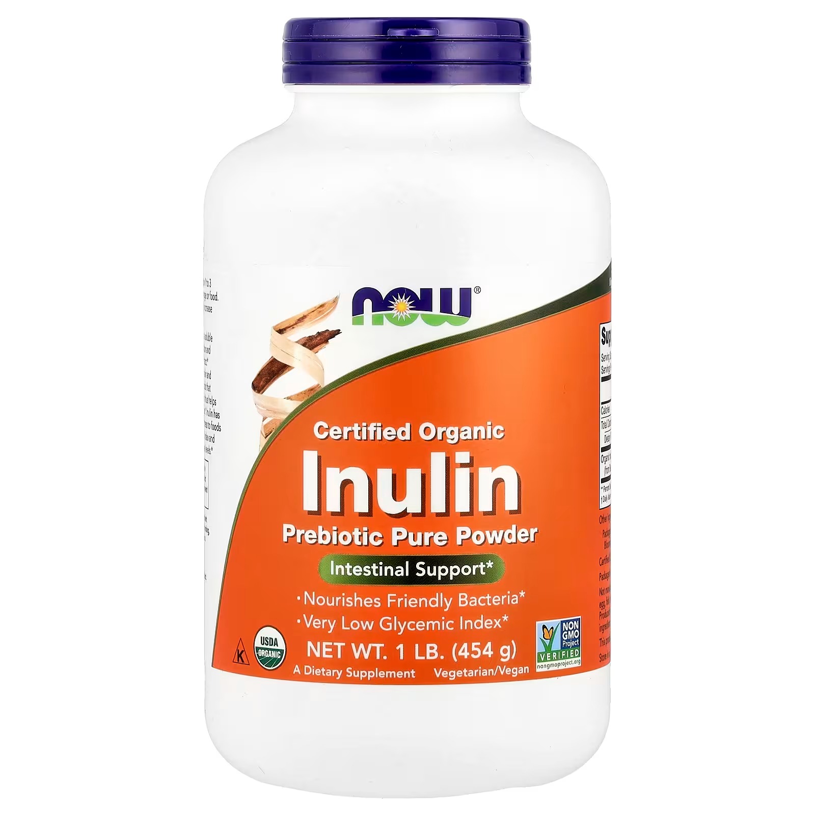 NOW Foods Certified Organic Inulin Prebiotic Pure Powder 454 g