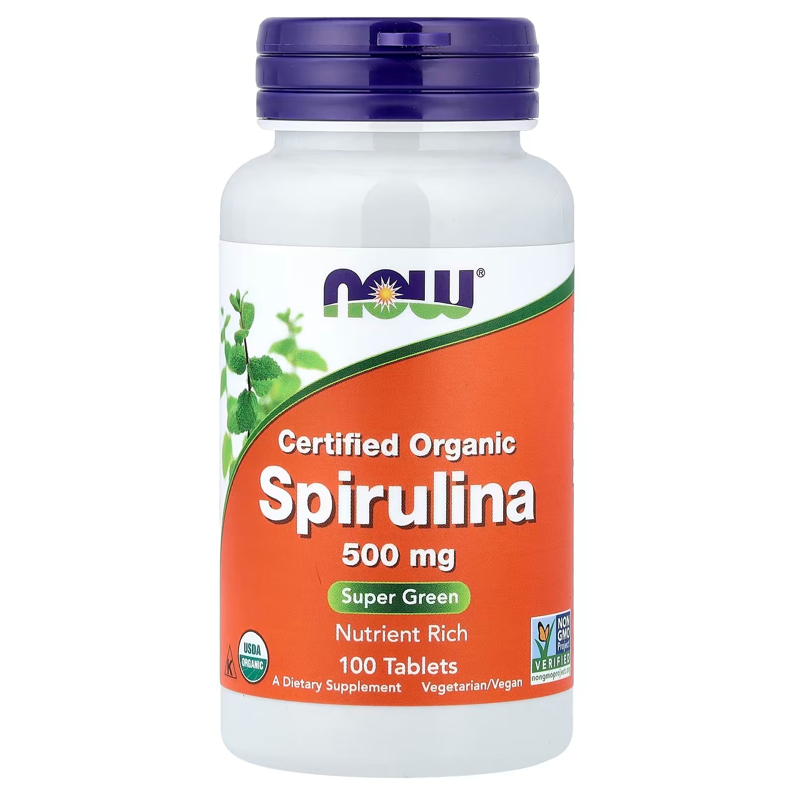 NOW Foods Certified Organic Spirulina Nutrient Rich 500 mg 100 Tablets