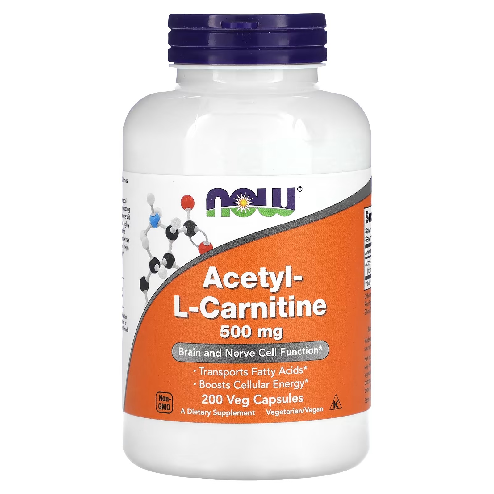 NOW Foods Acetyl-L-Carnitine 500 mg Brain and Nerve Cell Function 200 Capsules