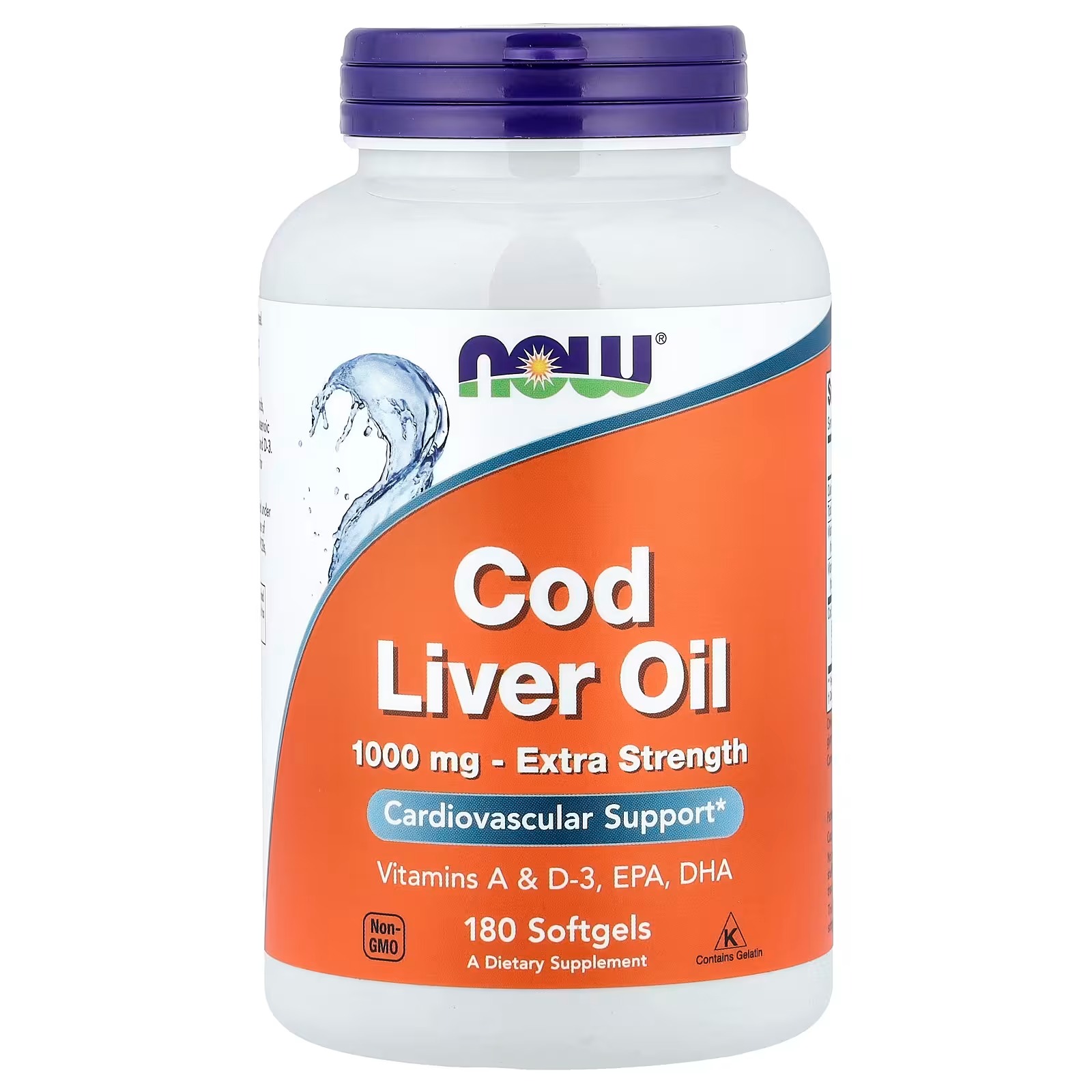 NOW Foods Cod Liver Oil 1,000 mg Cardiovascular Support 180 Softgels