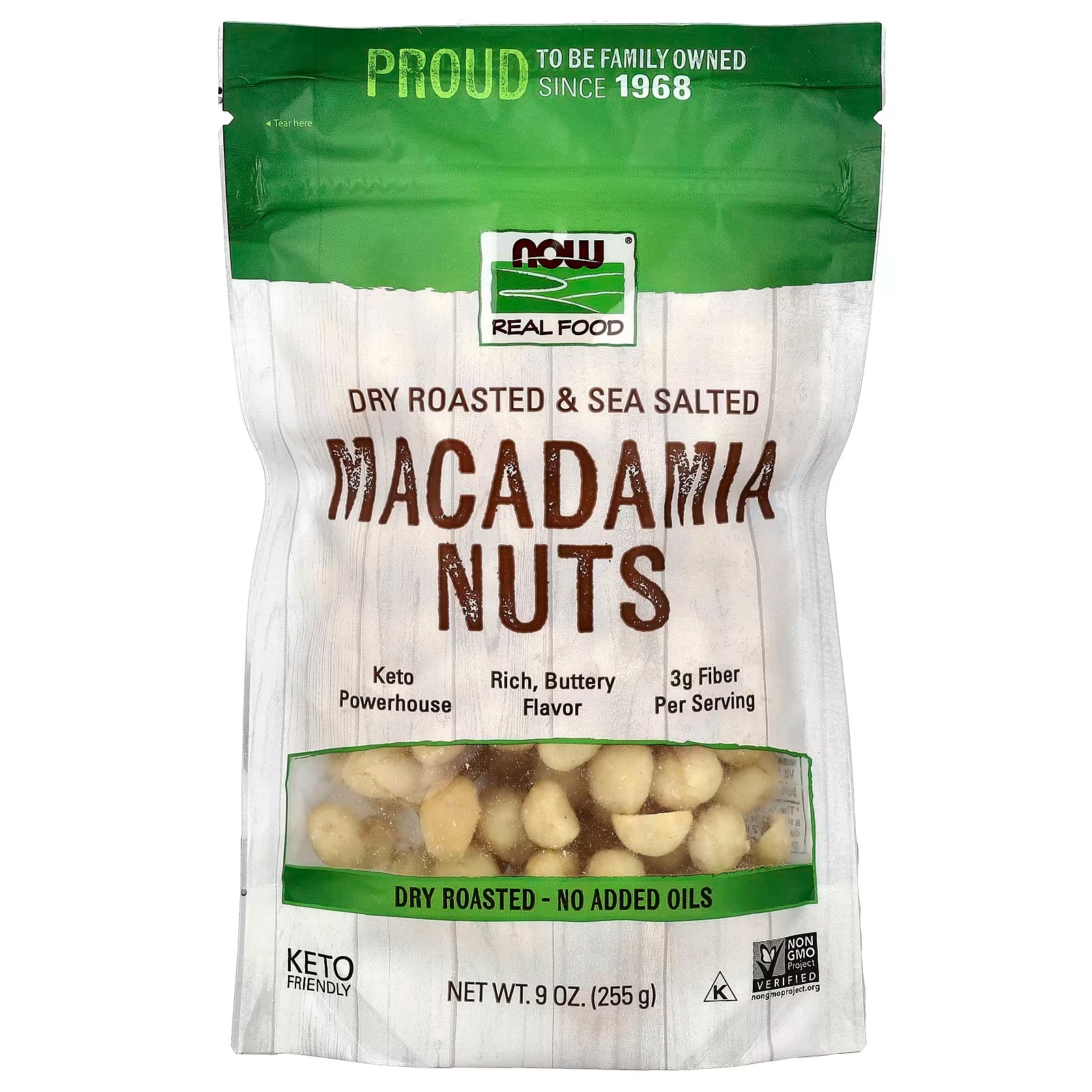 NOW Foods Real Food Macadamia Nuts Dry Roasted & Sea Salted 255 g