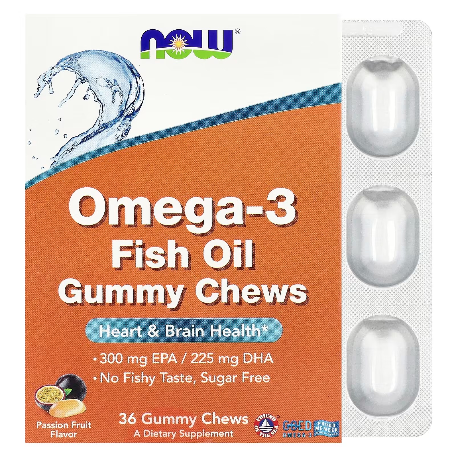 NOW Foods Omega-3 Fish Oil Gummy Chews Passion Fruit 36 Capsules