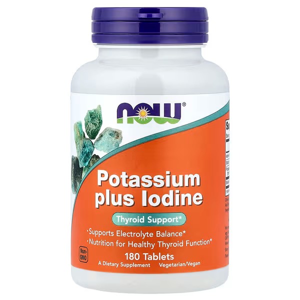 NOW Foods Potassium Plus Iodine Supports Electrolyte Balance 180 Tablets