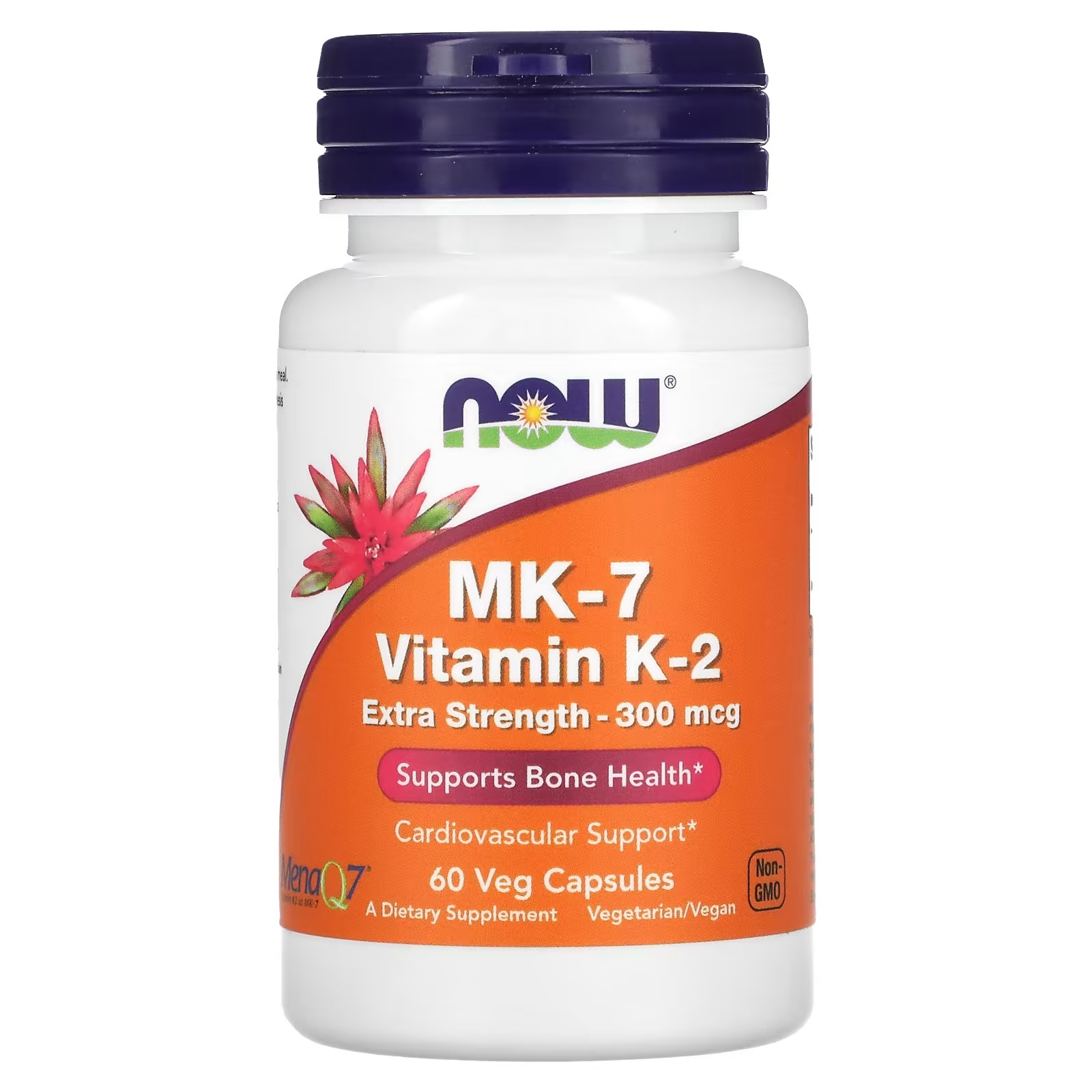 NOW Foods MK-7 Vitamin K-2 300 mcg Cardiovascular Support 60 Capsules
