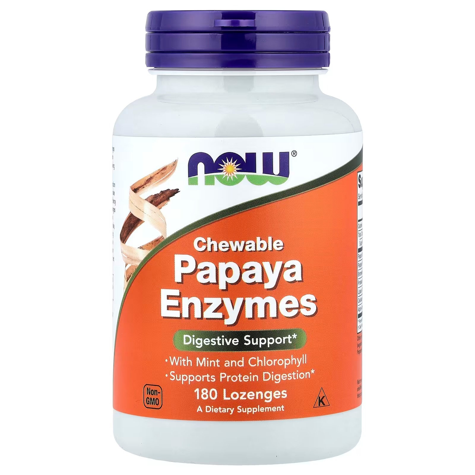NOW Foods, Chewable Papaya Enzymes, With Mint and Chlorophyll 180 Capsules