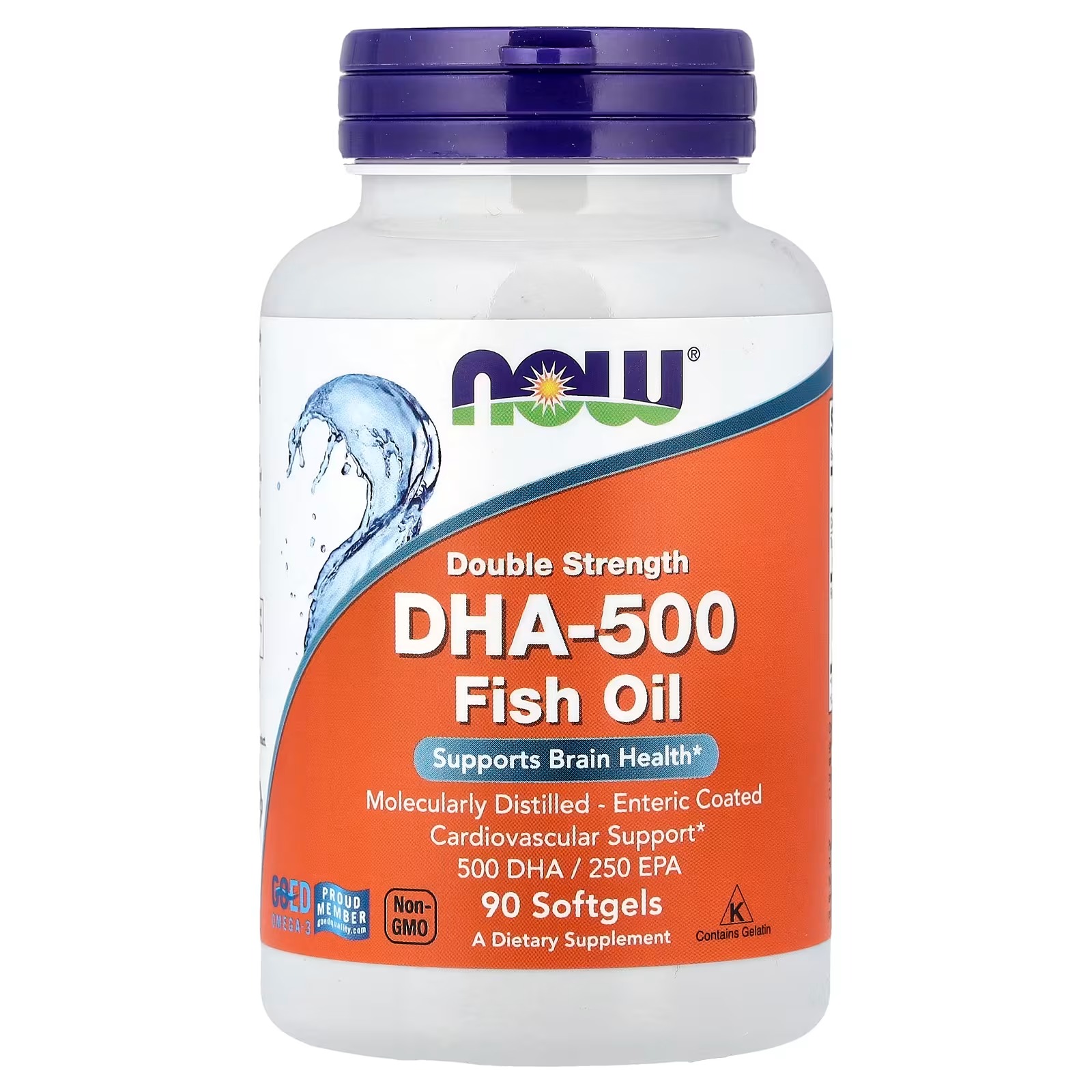 NOW Foods DHA-500 Fish Oil Molecularly Distilled - Enteric Coated 90 Softgels