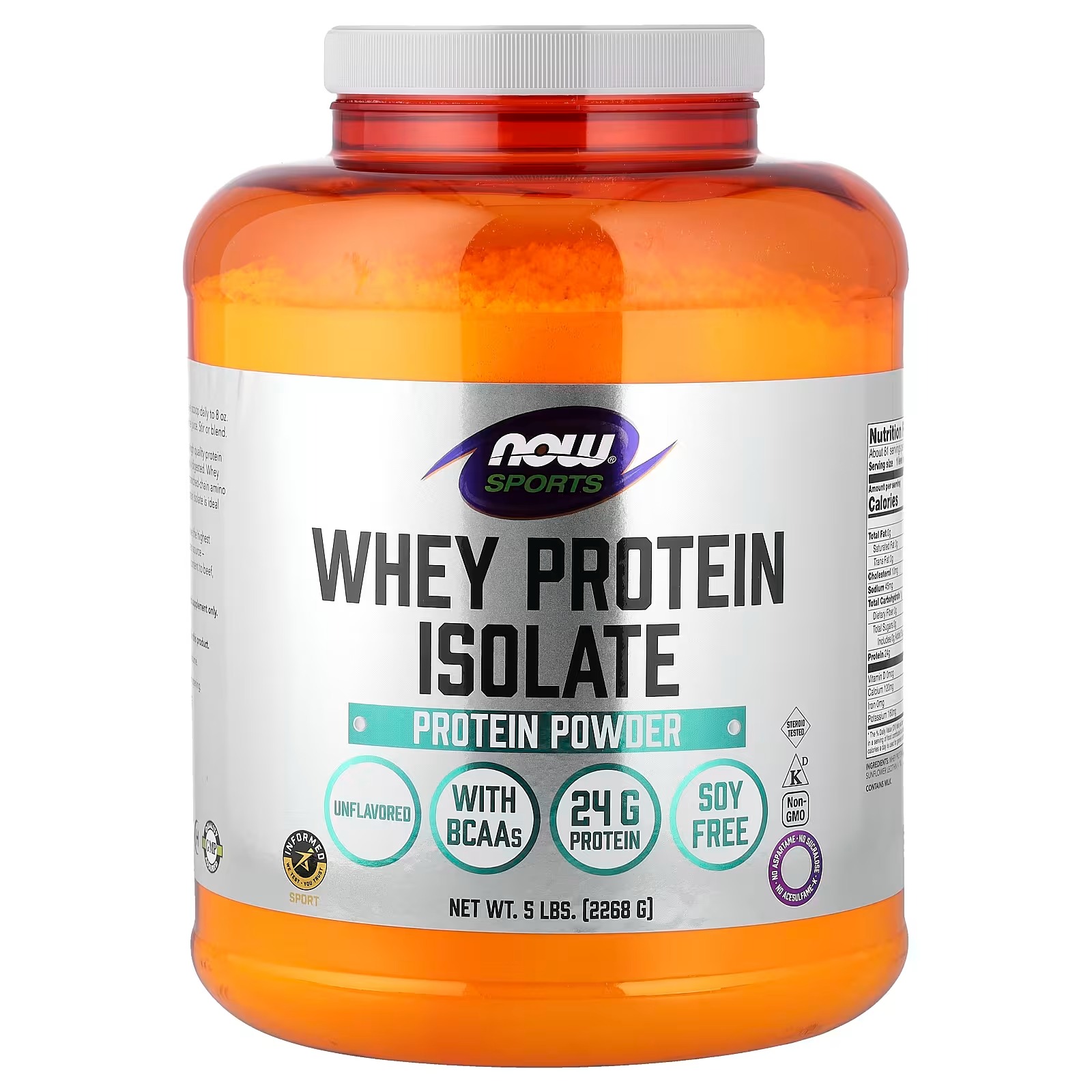 NOW Foods Sports Whey Protein Isolate Unflavored 2,268 g
