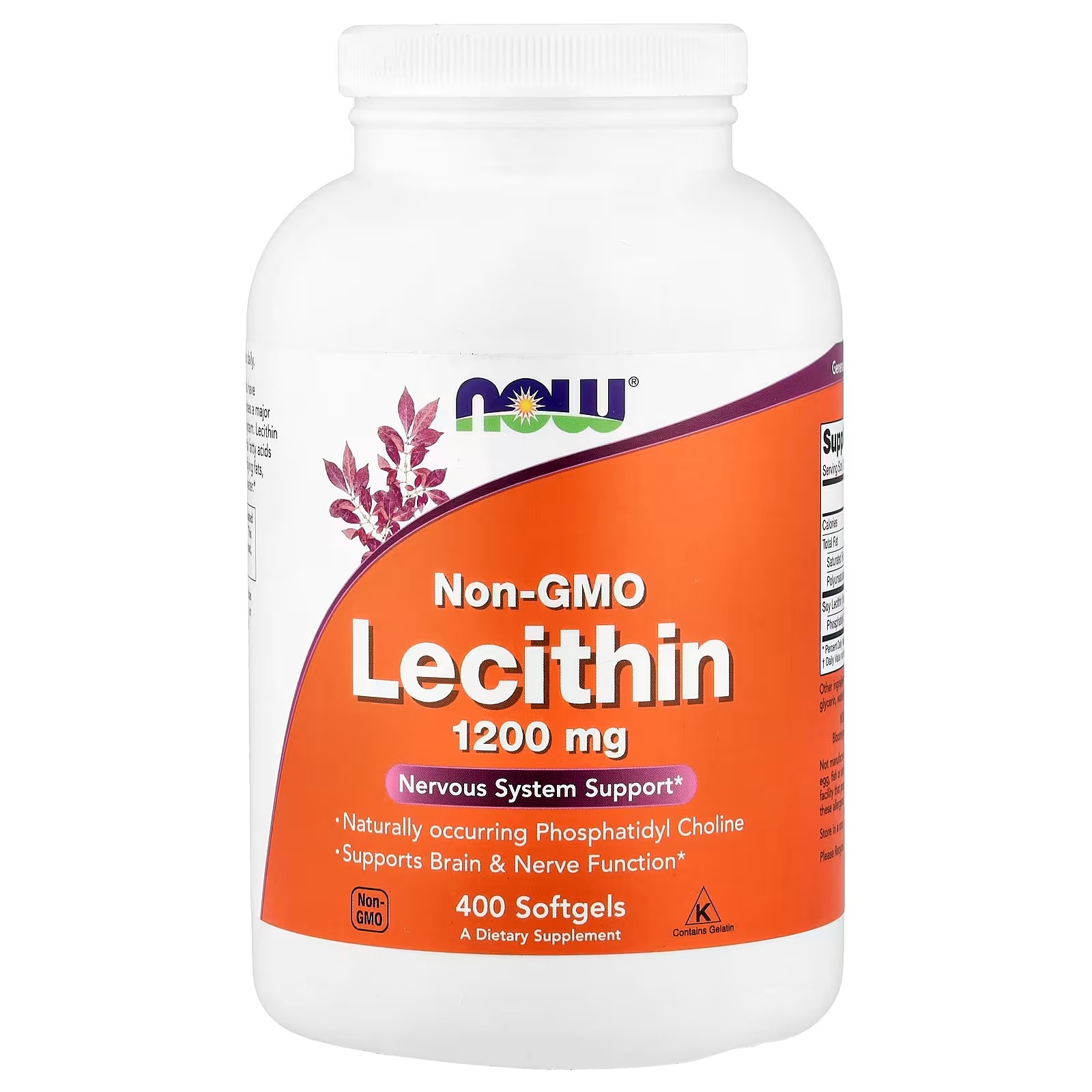 NOW Foods Non-GMO Lecithin Nervous System Support 400 Softgels