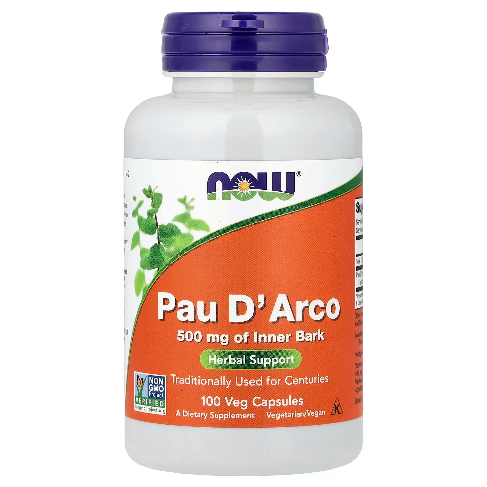 NOW Foods Pau D'Arco 500 mg Traditionally Used for Centuries 100 Capsules