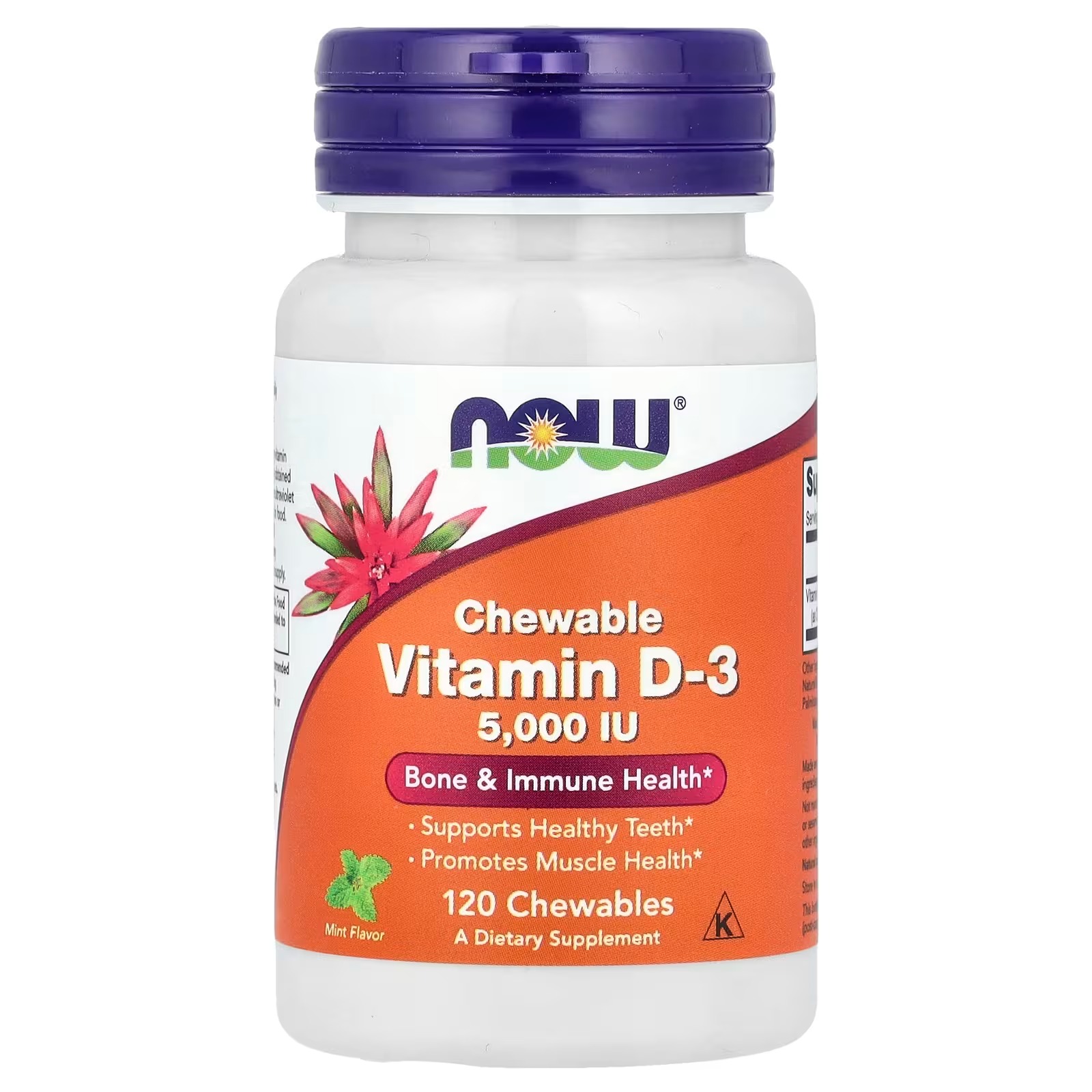 NOW Foods Chewable Vitamin D-3 Mint, 5,000 IU 120 Chewables