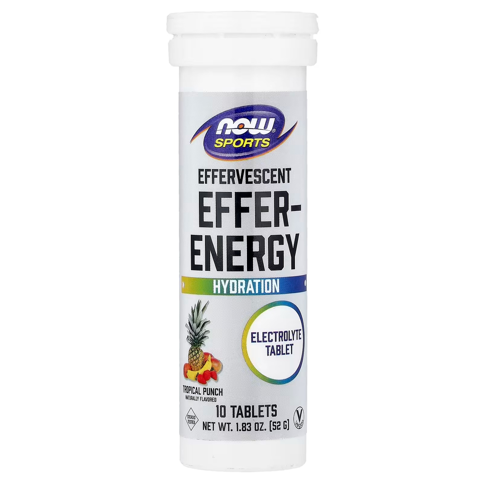 NOW Foods Sports Effer-Energy Effervescent Tropical Punch 10 Tablets (52 g)