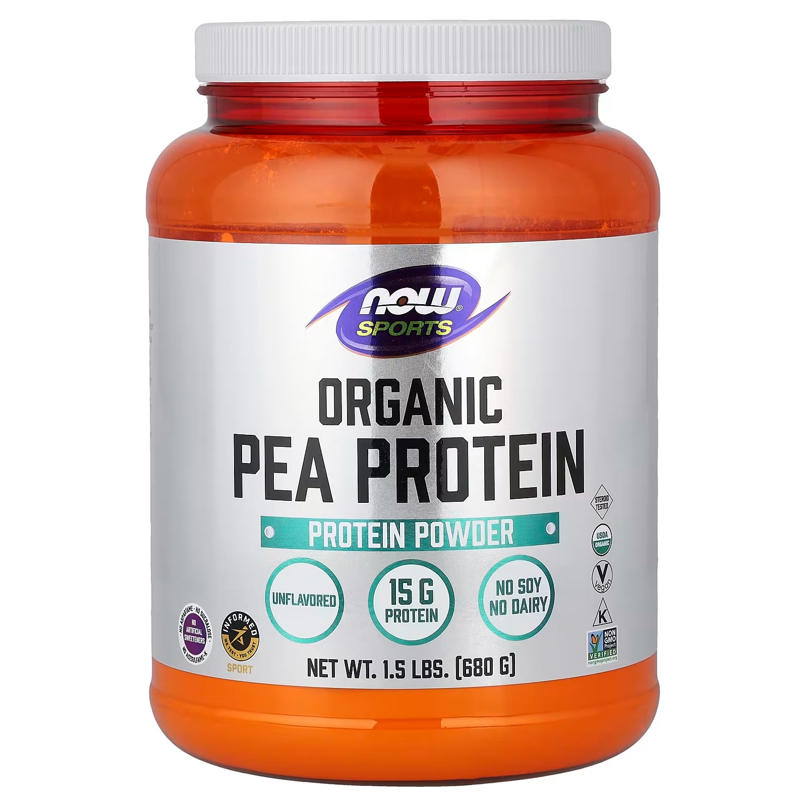 NOW Foods Sports Organic Pea Protein Powder Unflavored 680 g