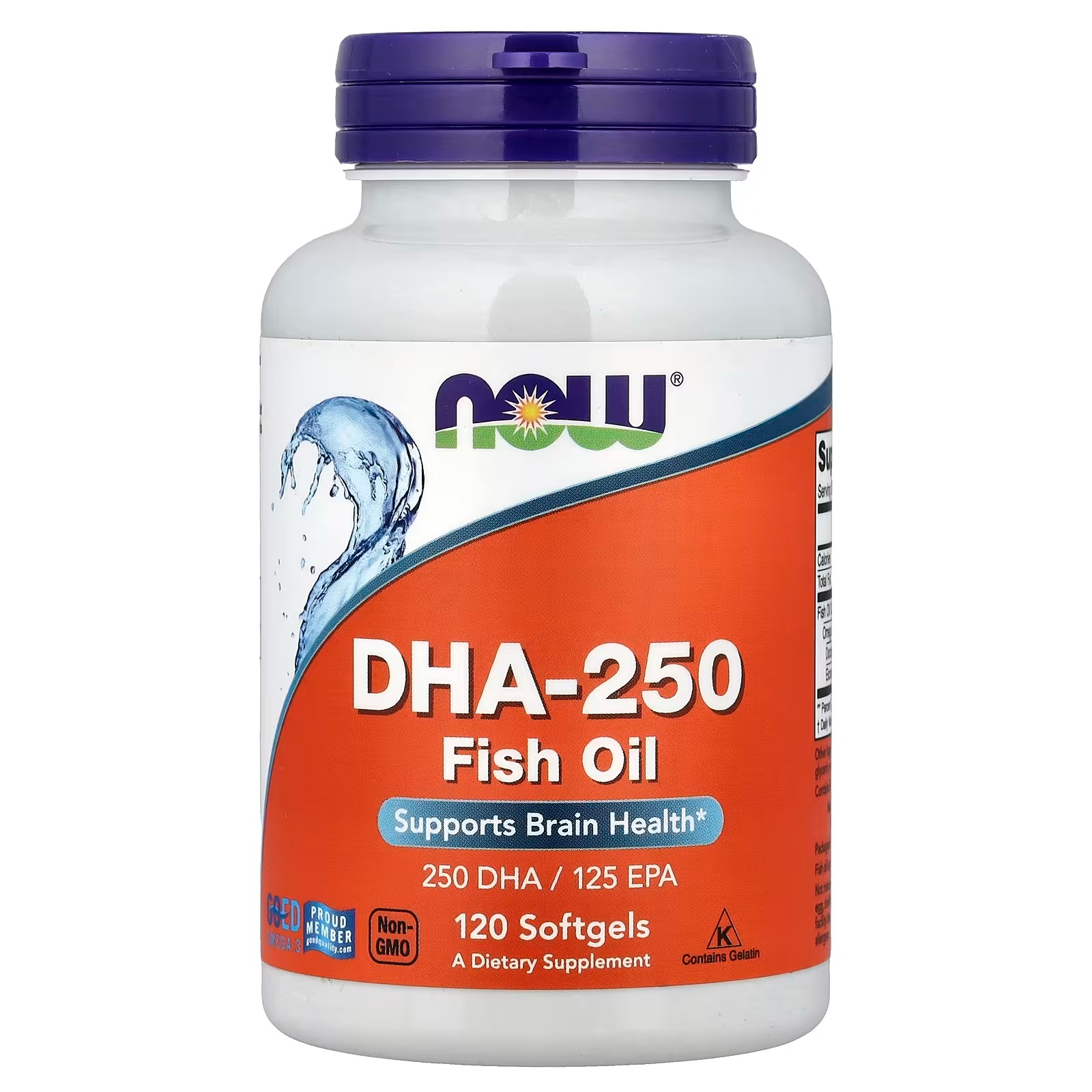 NOW Foods DHA-250, Fish Oil Supports Brain Health 120 Softgels