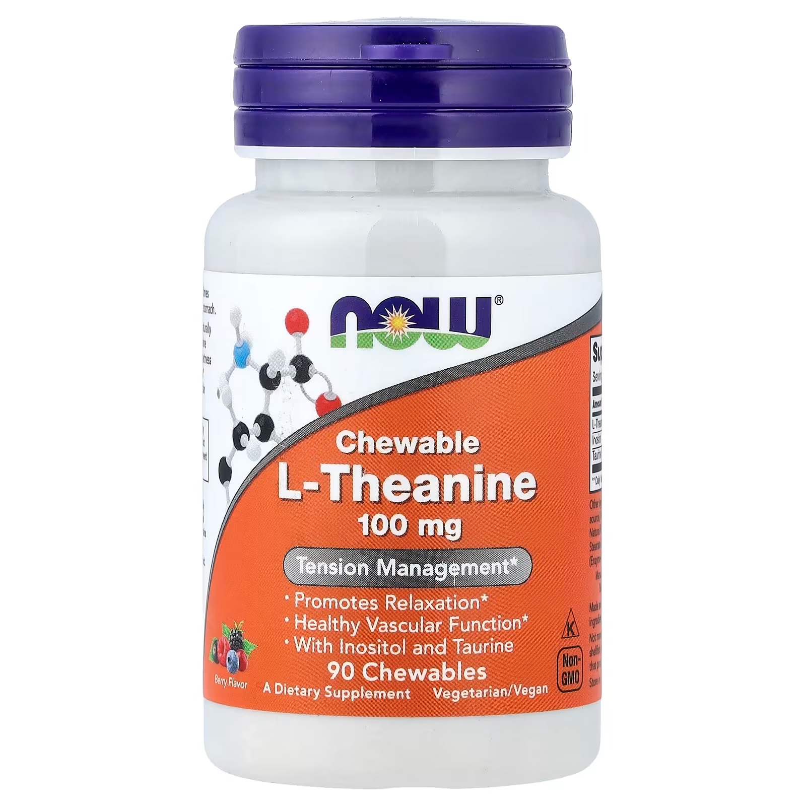 NOW Foods Chewable L-Theanine, Berry  Promotes Relaxation 90 Chewables