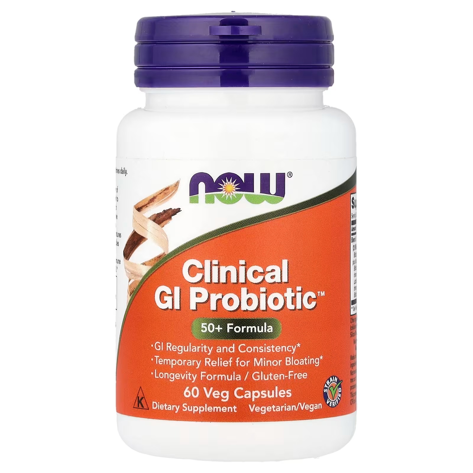 NOW Foods Clinical GI Probiotic™ 50+ Formula Temporary Relief for Minor Bloating 60 Capsules