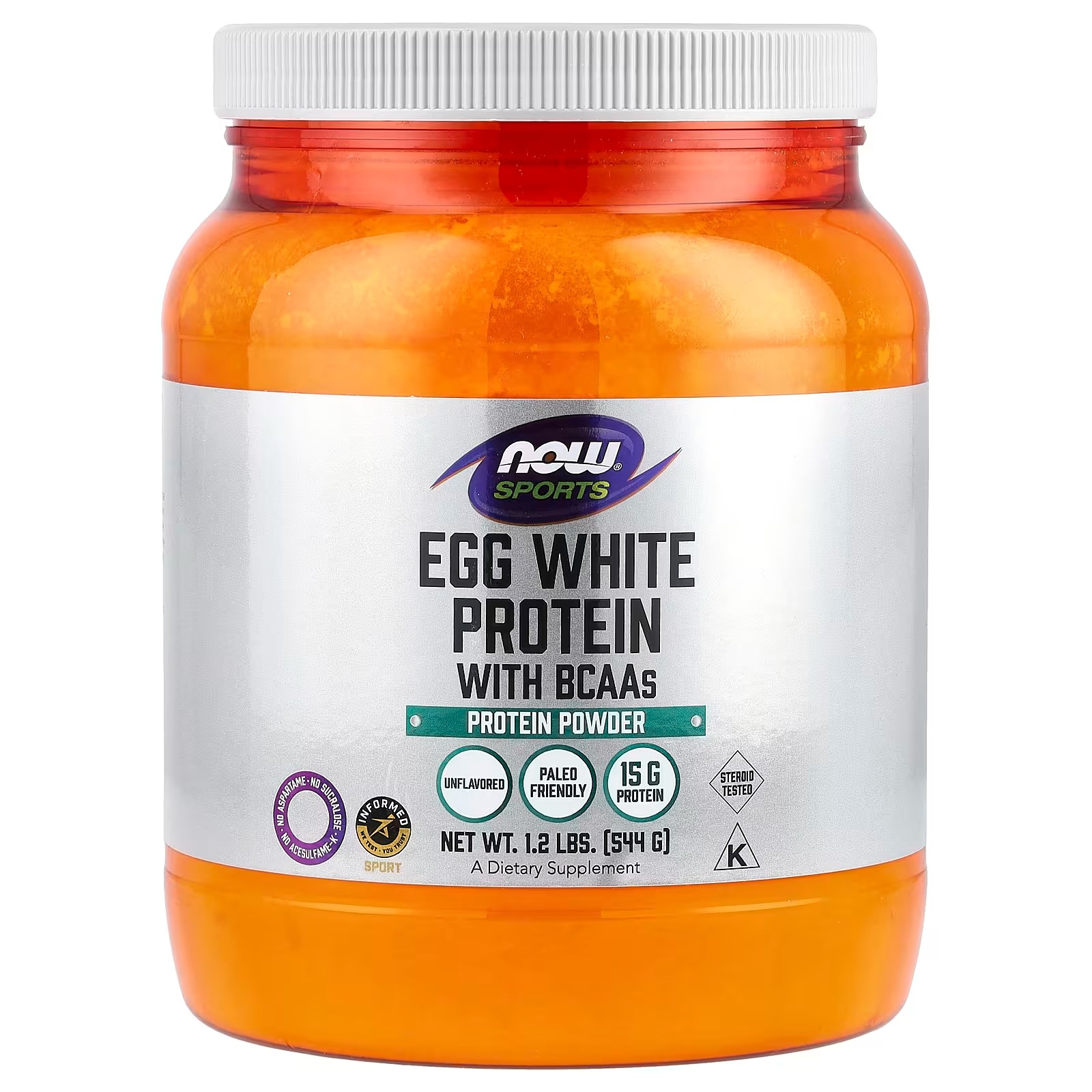 NOW Foods Sports, Egg White Protein with BCAAs Protein Powder Unflavored, 544 g