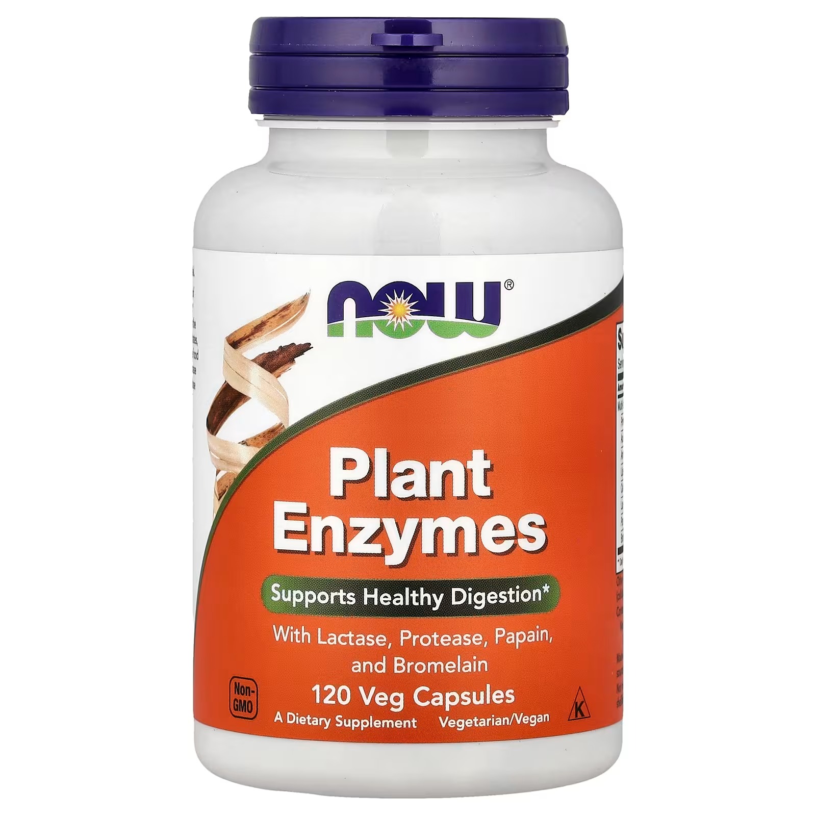NOW Foods Plant Enzymes with Lactase Protease Papain and Bromelain 120 Capsules