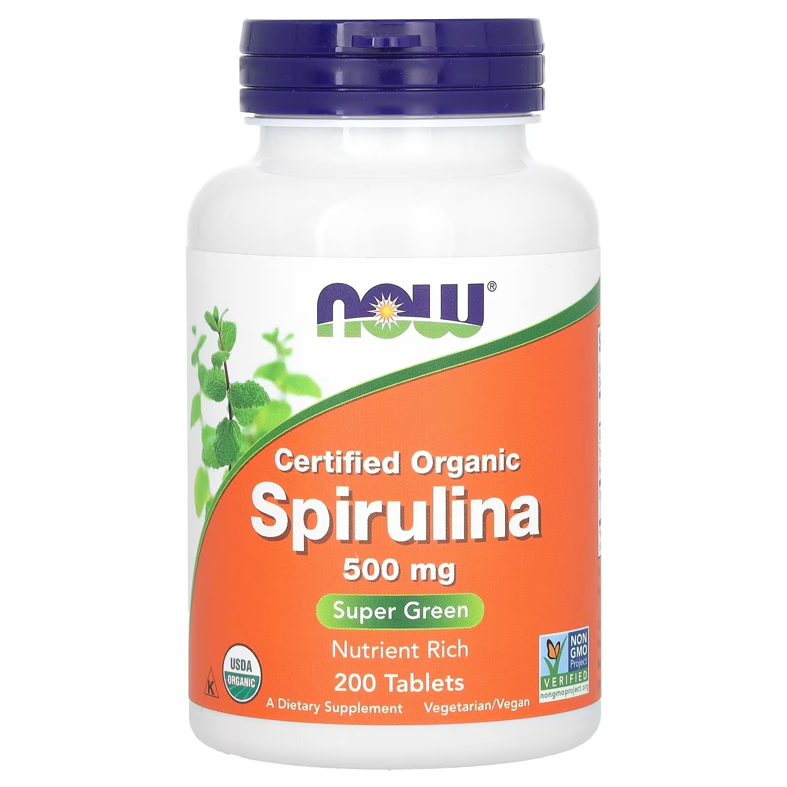 NOW Foods Organic Spirulina 500 mg with Vitamins Minerals and GLA 100 Tablets