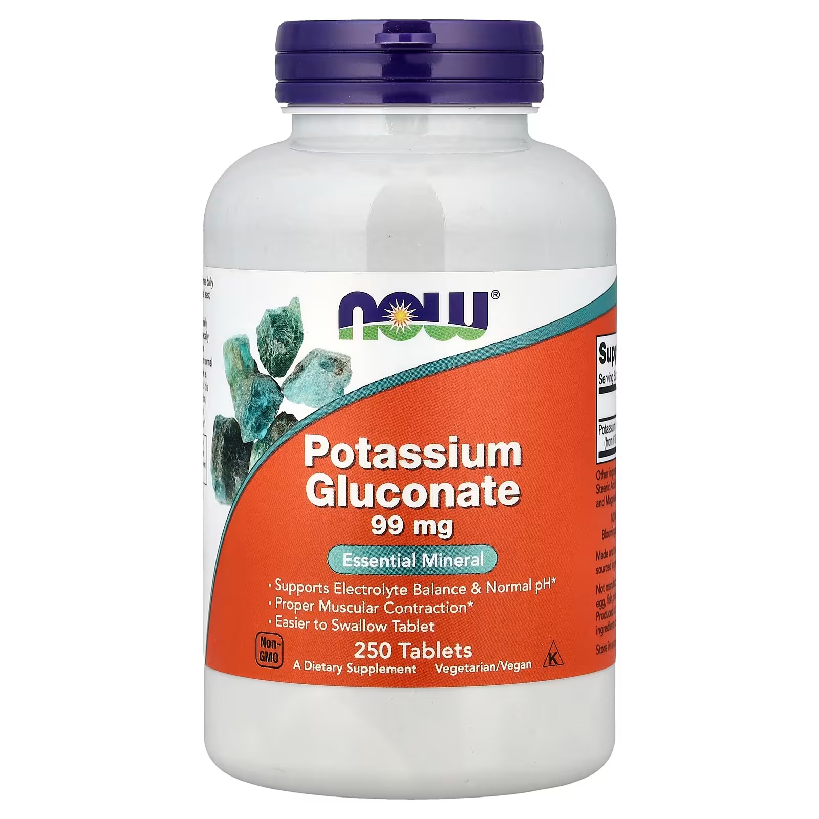 NOW Foods Potassium Gluconate 99mg Easier to Swallow Essential Mineral 50 Tablets