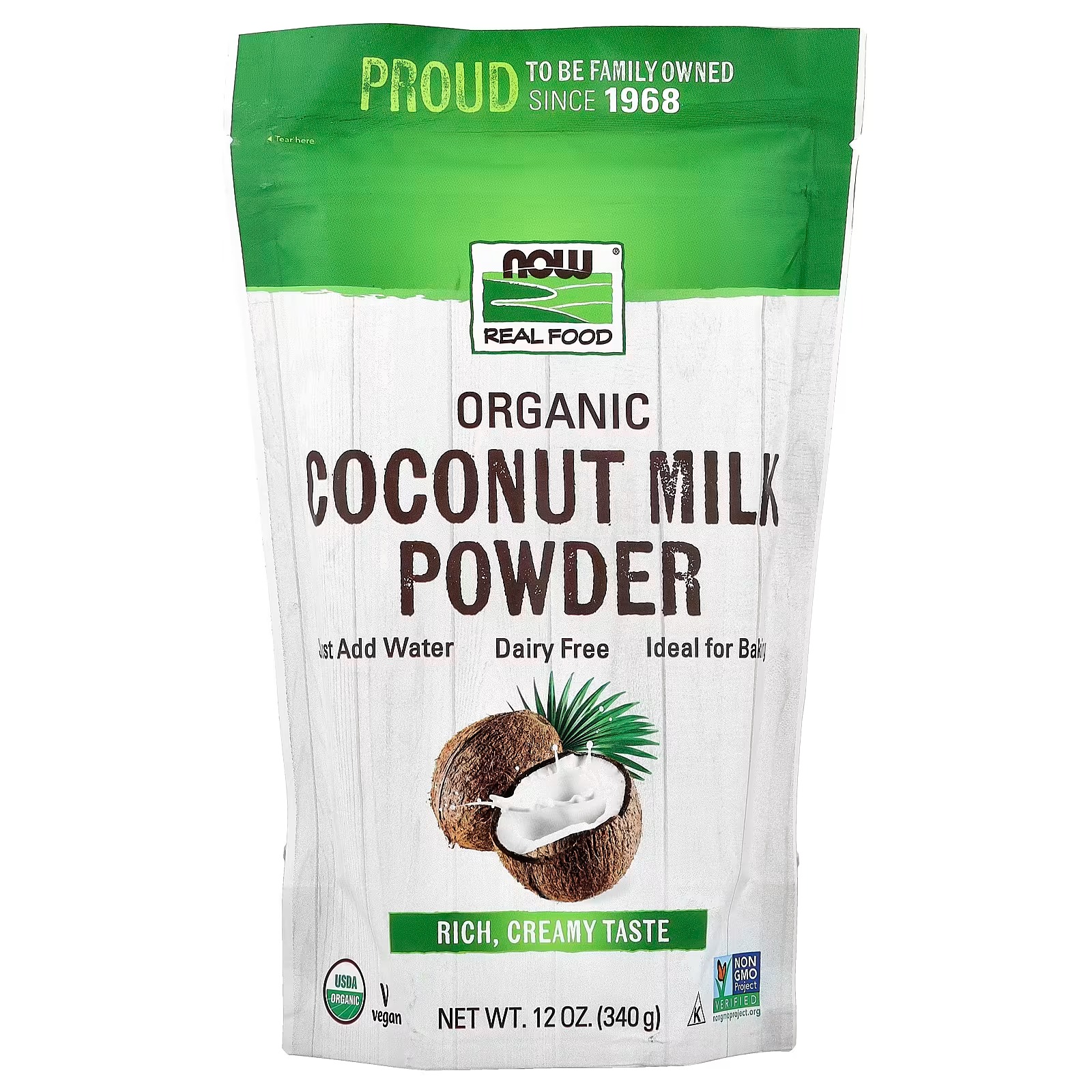 NOW Foods Organic Coconut Milk Powder, Dairy Free Vegan Just Add Water 340g