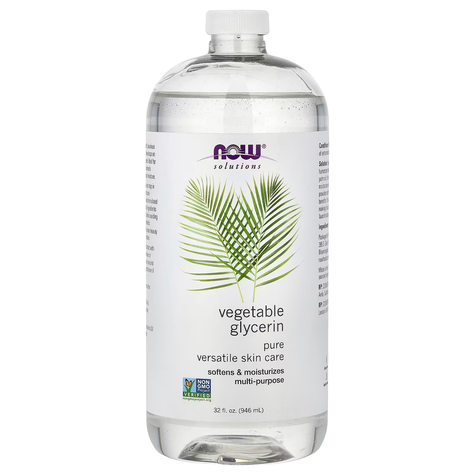 NOW Foods Solutions Vegetable Glycerin 100% Pure Versatile Skin Care Softening and Moisturizing 946ml