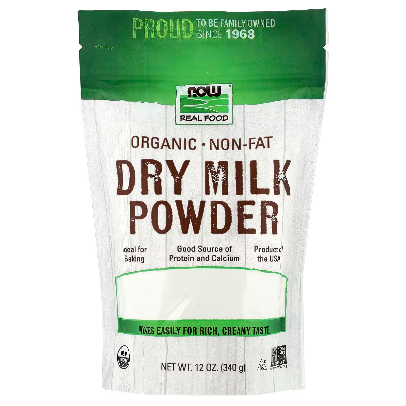 NOW Foods Organic Non-Fat Dry Milk Powder with Protein and Calcium 340 g
