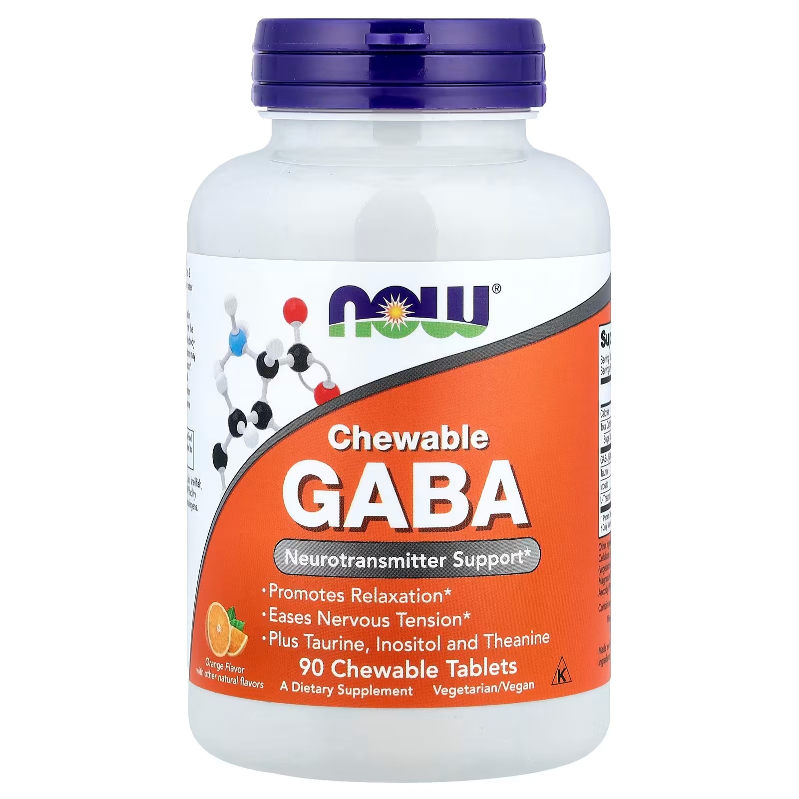 NOW Foods GABA (Gamma-Aminobutyric Acid) Neurotransmitter Support 90 Chewables