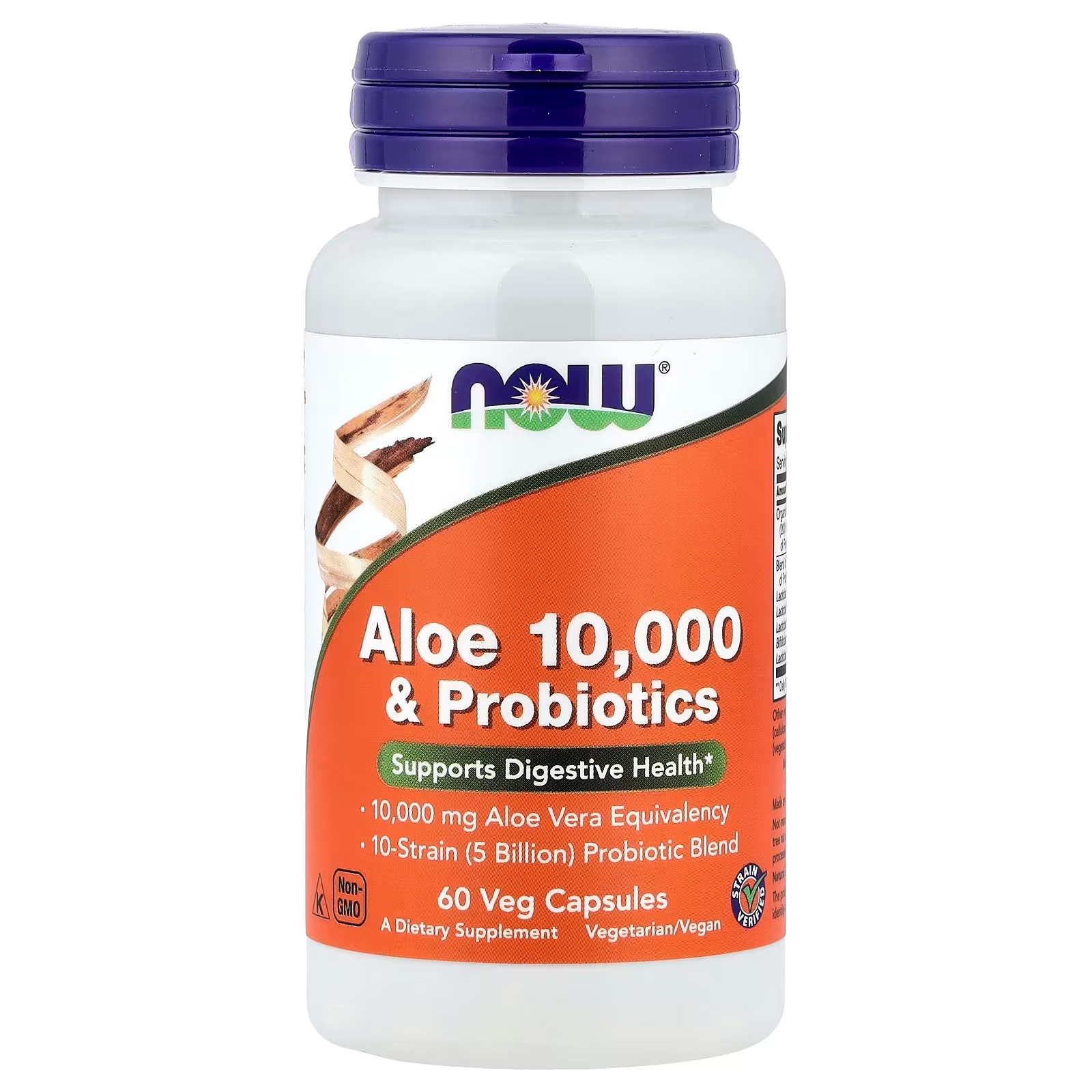 NOW Foods Aloe 10,000 & Probiotics with 10-Strain (5 Billion) Probiotic Blend 60 Capsules