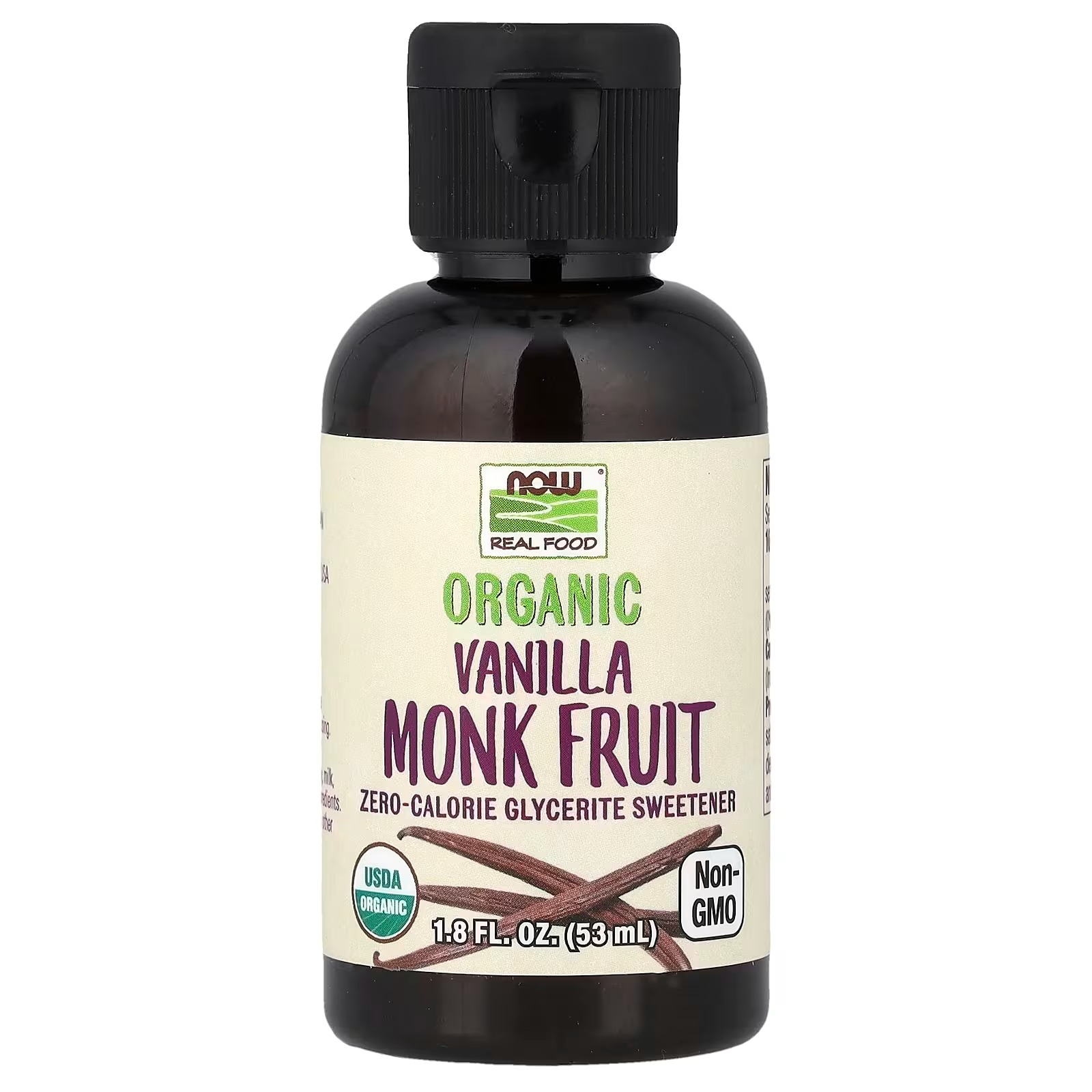 NOW Foods Organic Liquid Monk Fruit Vanilla Zero-Calorie Sweetener 53 ML