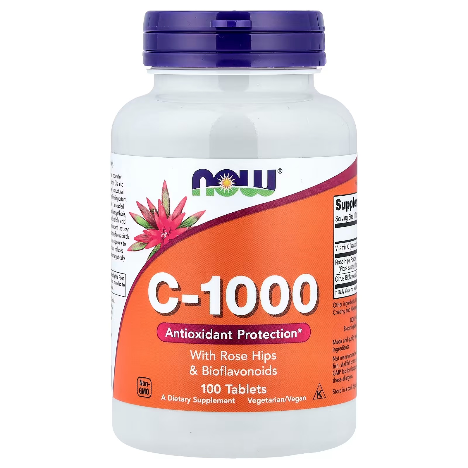 NOW Foods Vitamin C-1,000 with Rose Hips & Bioflavonoids, Antioxidant Protection 100 Tablets