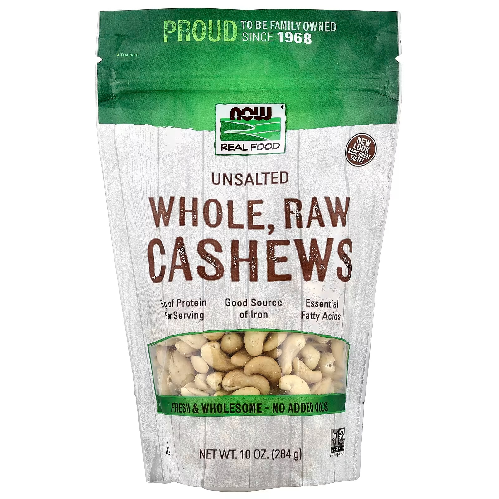 NOW Foods Certified Organic Cashews Whole Raw and Unsalted Rich Buttery Flavor Source of Fiber Protein and Iron